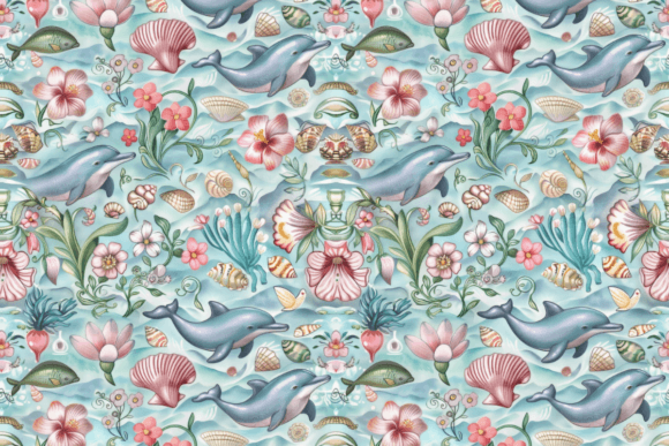 Seamless Dolphins Digital Paper Pack