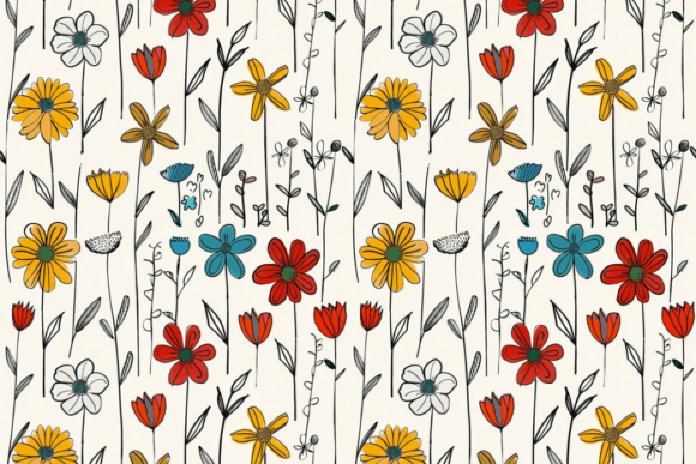 Seamless Doodle Floral Digital Paper