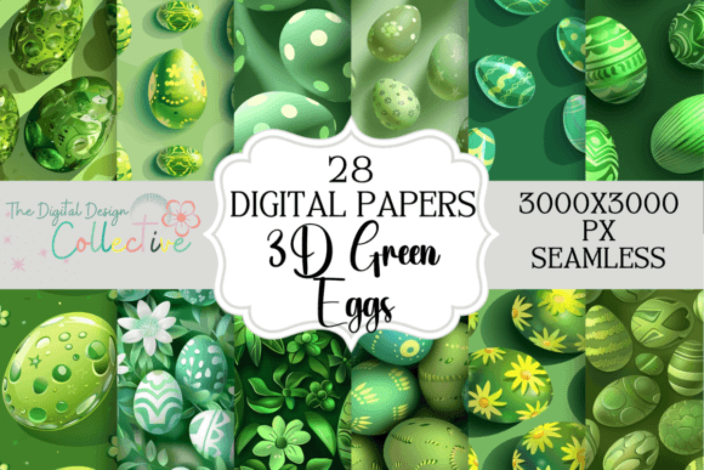 Seamless 3D Green Easter Egg Patterns