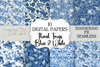 Seamless Blue & White Floral Frog Pattern Digital Paper