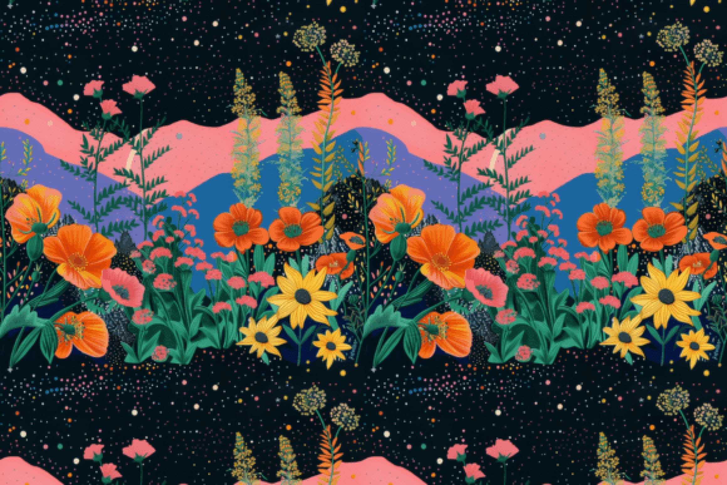 Seamless Floral Night Patterns Collection