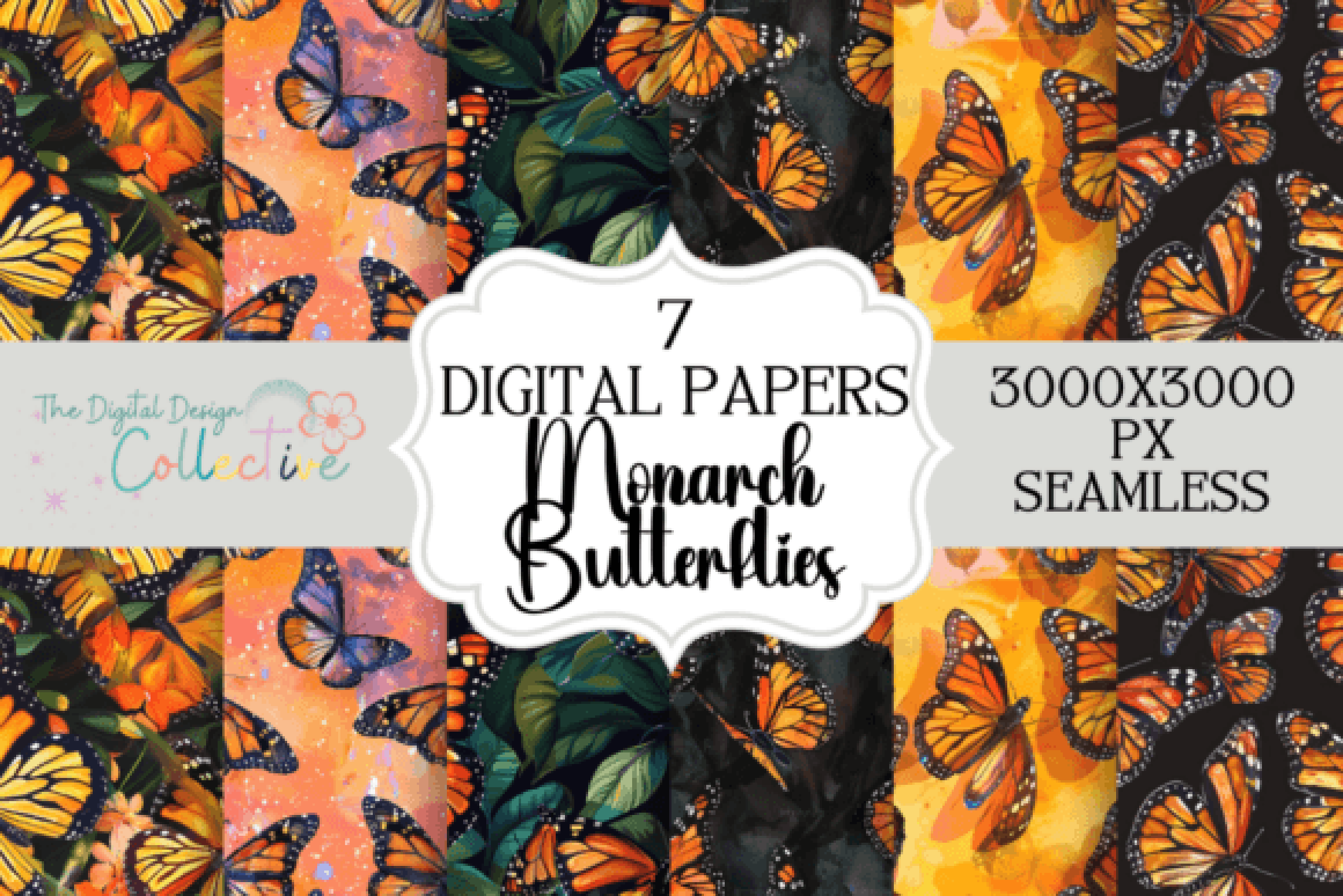Seamless Monarch Butterfly Pattern Collection