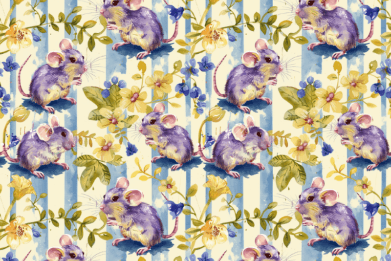 Seamless Floral Mouse Rat Digital Paper - CraftNest - Digital Crafting and Art