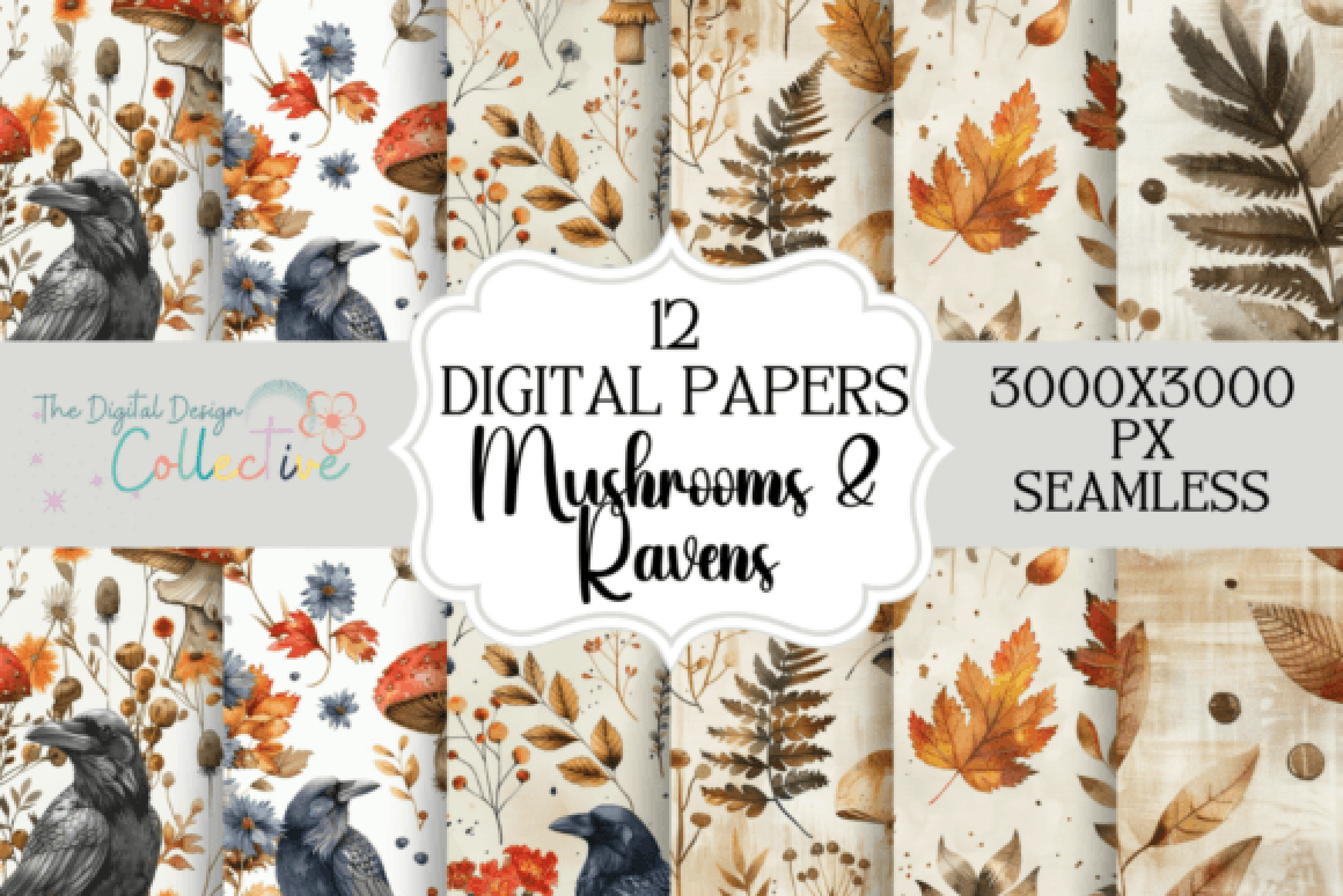 Seamless Mushrooms & Ravens Bundle