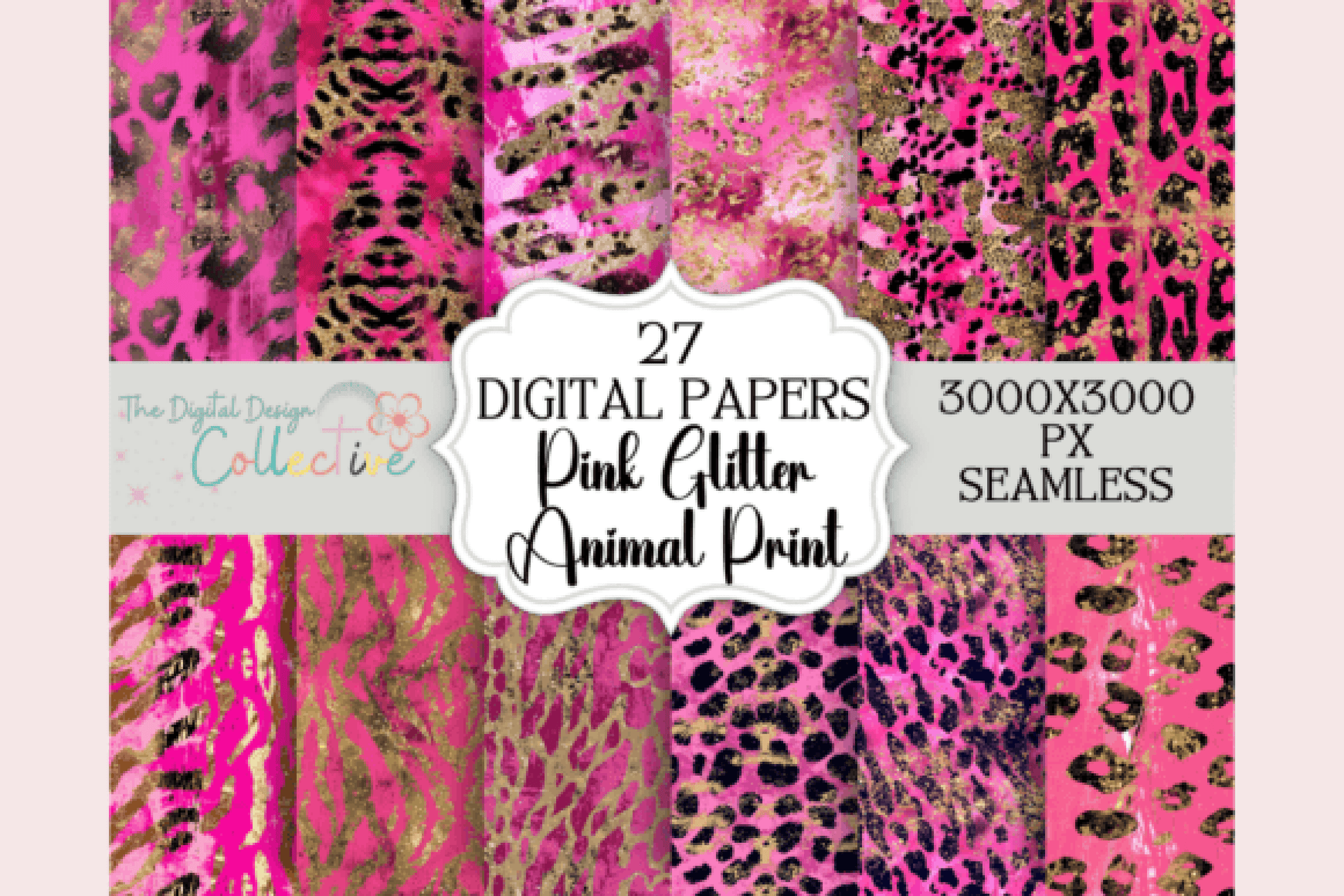 Seamless Pink Glitter Animal Print Digital Paper - CraftNest - Digital Crafting and Art