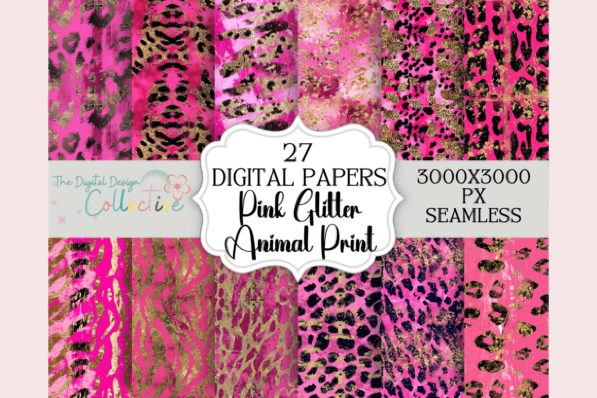 Seamless Pink Glitter Animal Print Digital Paper