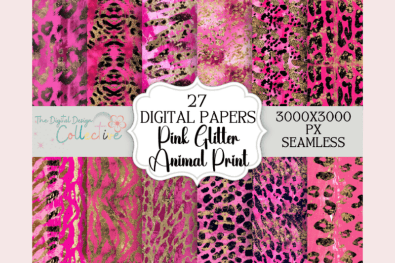Seamless Pink Glitter Animal Print Digital Paper - CraftNest - Digital Crafting and Art