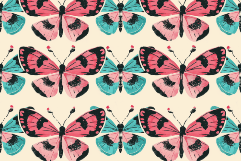 Seamless Pink & Teal Butterfly Patterns Digital Paper - CraftNest - Digital Crafting and Art