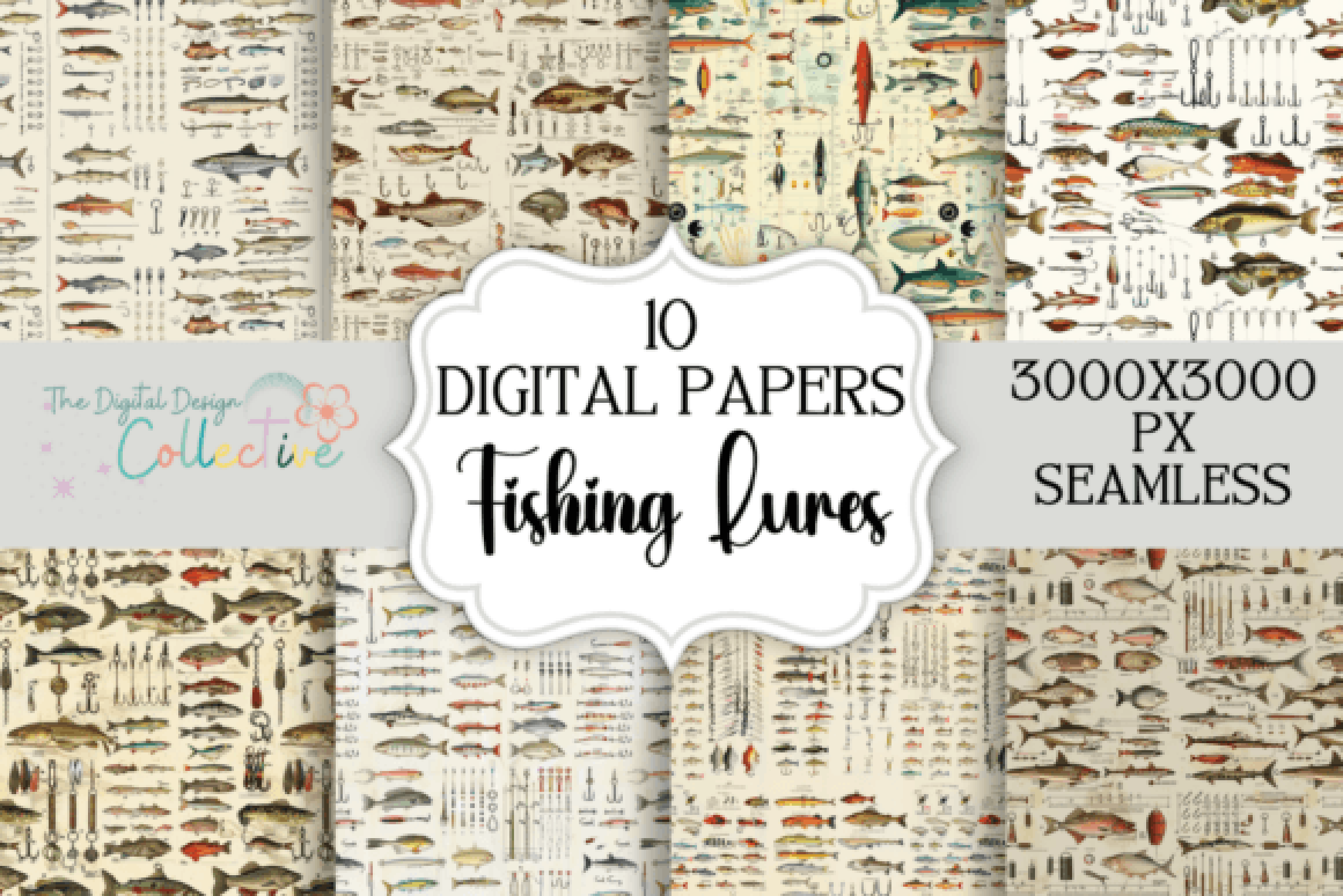 Seamless Fishing Lure Digital Paper