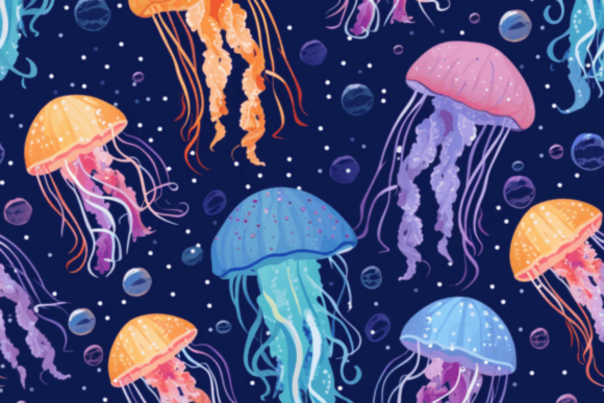 Seamless Jellyfish Patterns Collection