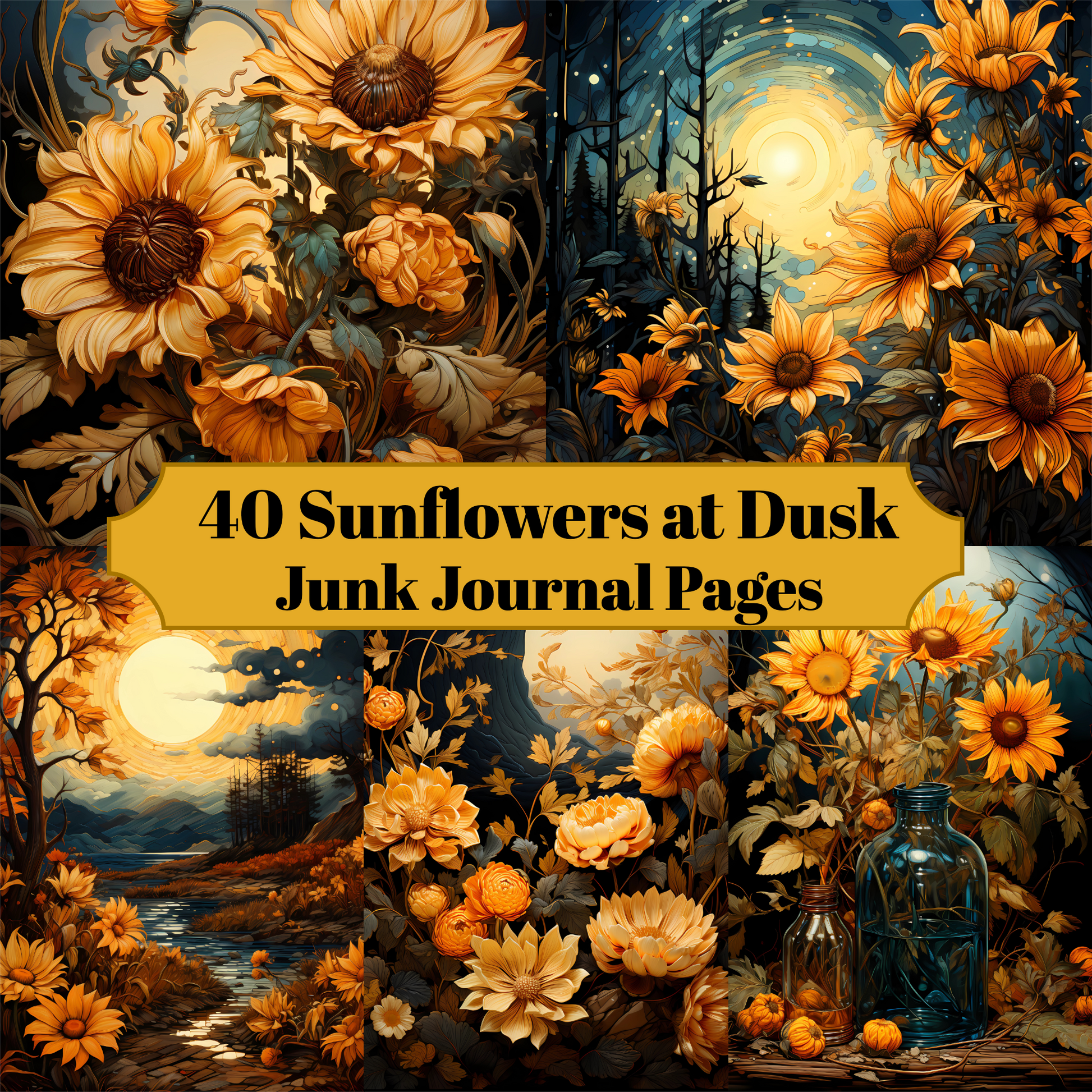 Sunflowers At Dusk Junk Journal Pages - CraftNest