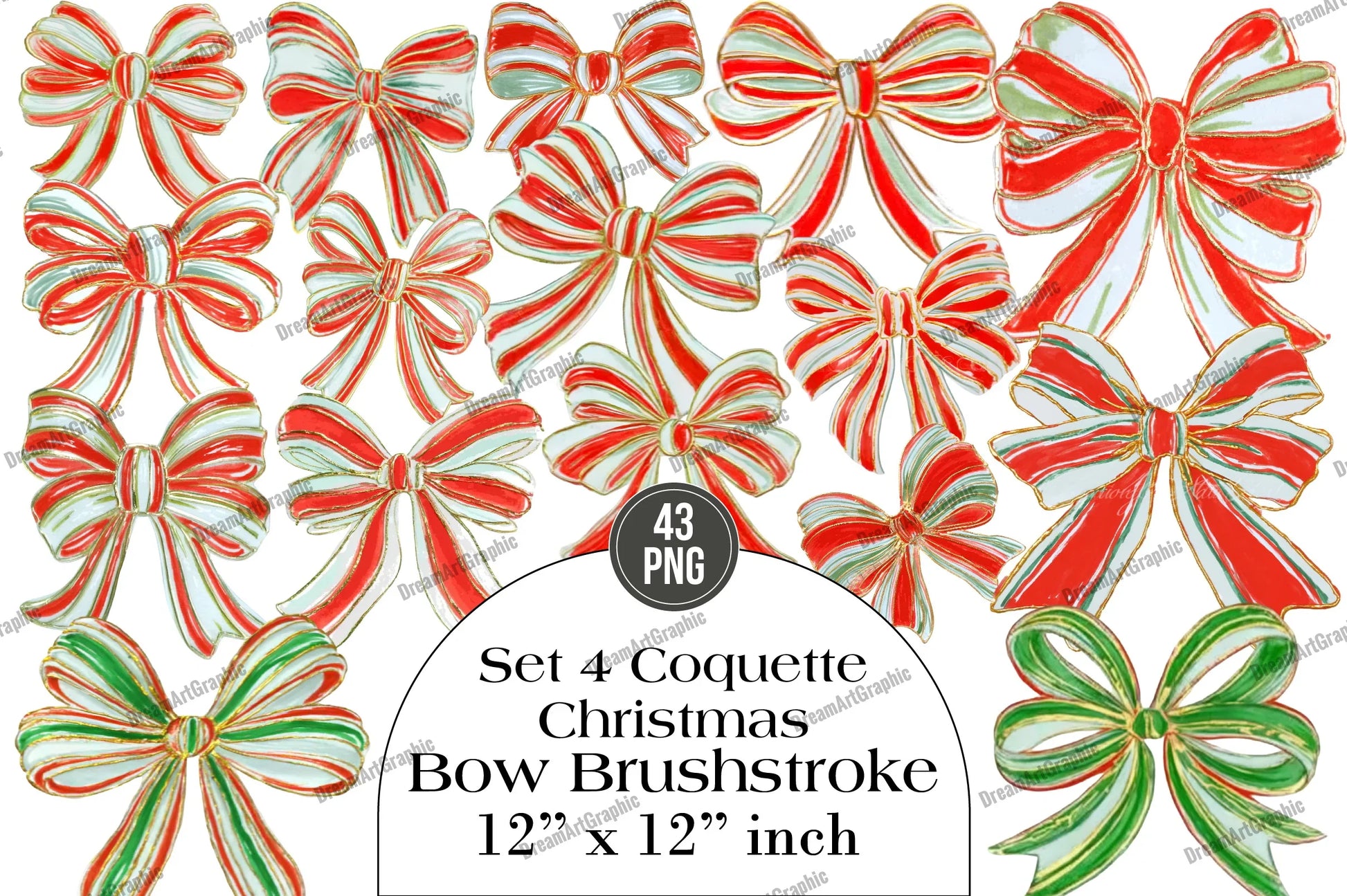 Coquette Christmas Bow Brushstroke Clipart Bundle - CraftNest - Digital Crafting and Art