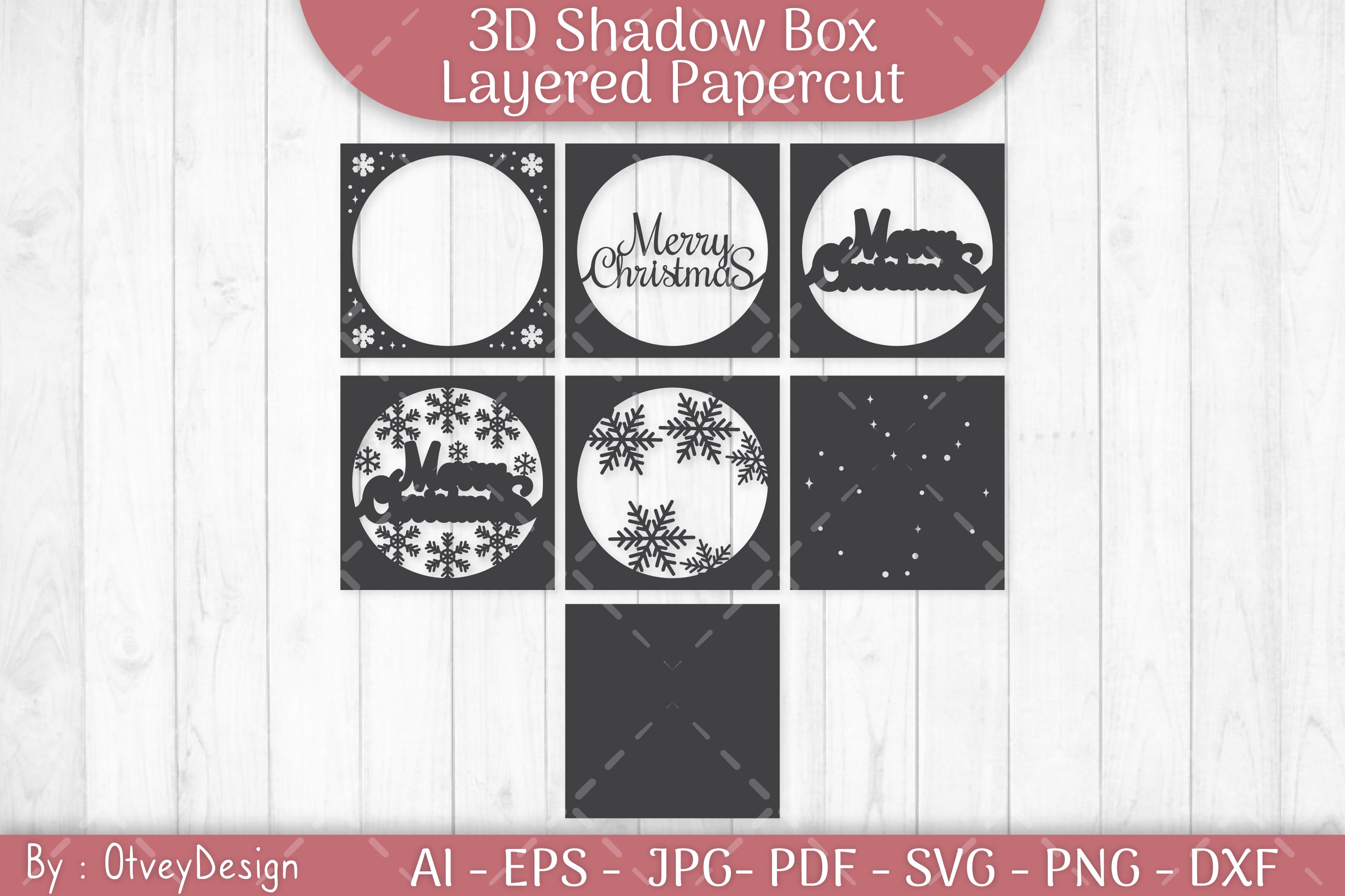Shadow Box Merry Christmas Layered Papercut SVG Bundle