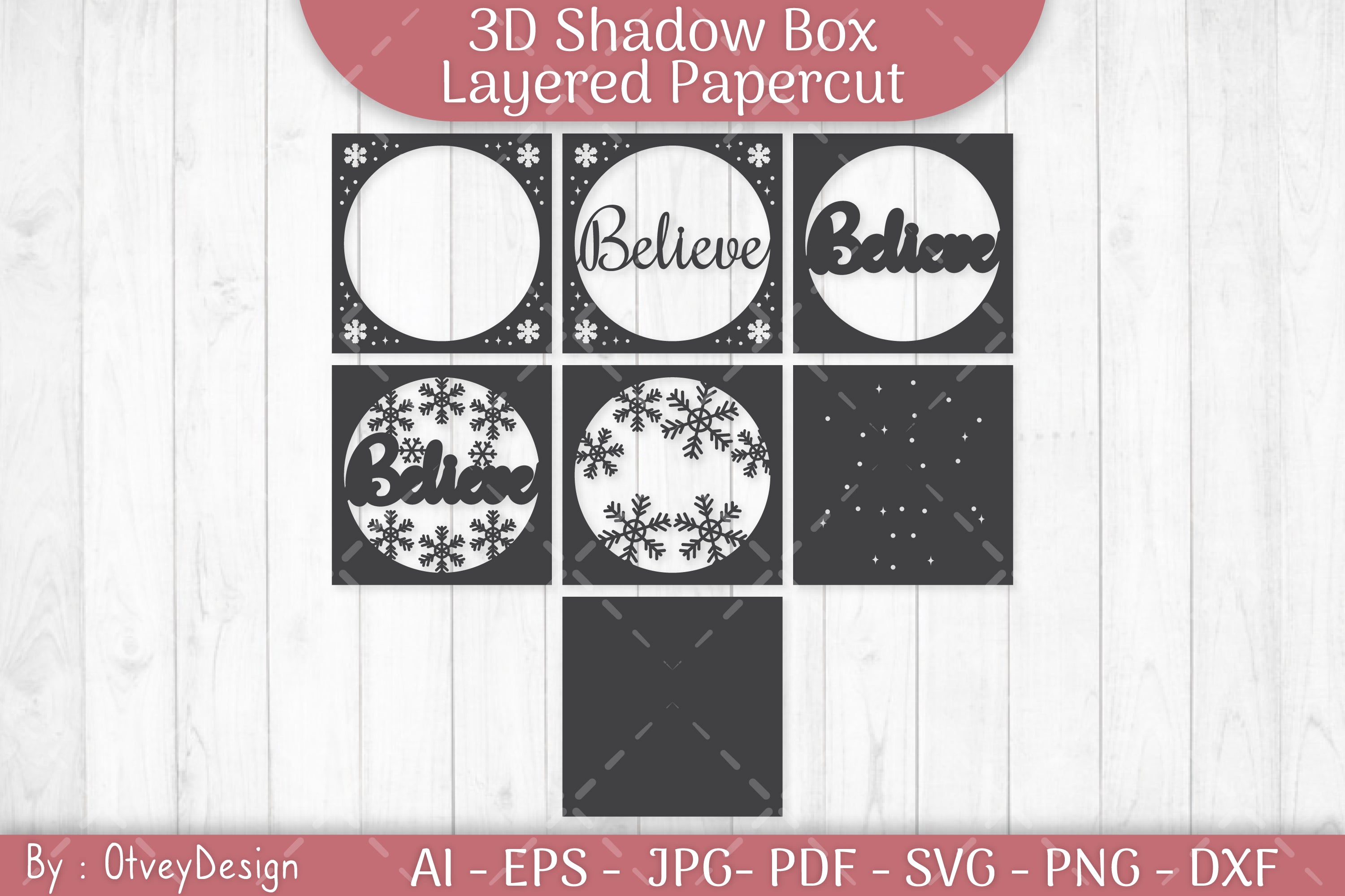 Shadow Box Merry Christmas Layered Papercut SVG Bundle