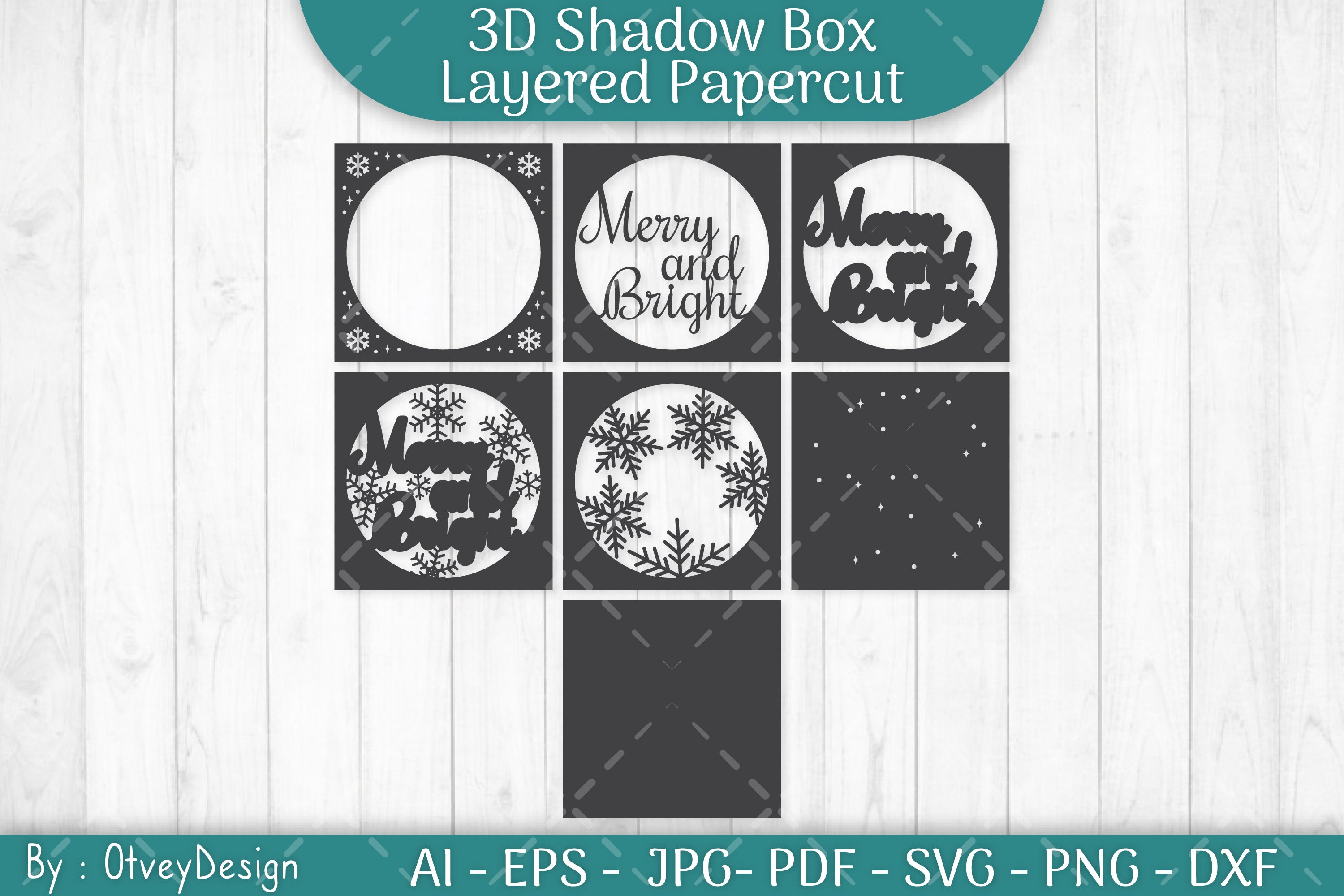 Shadow Box Merry Christmas Layered Papercut SVG Bundle