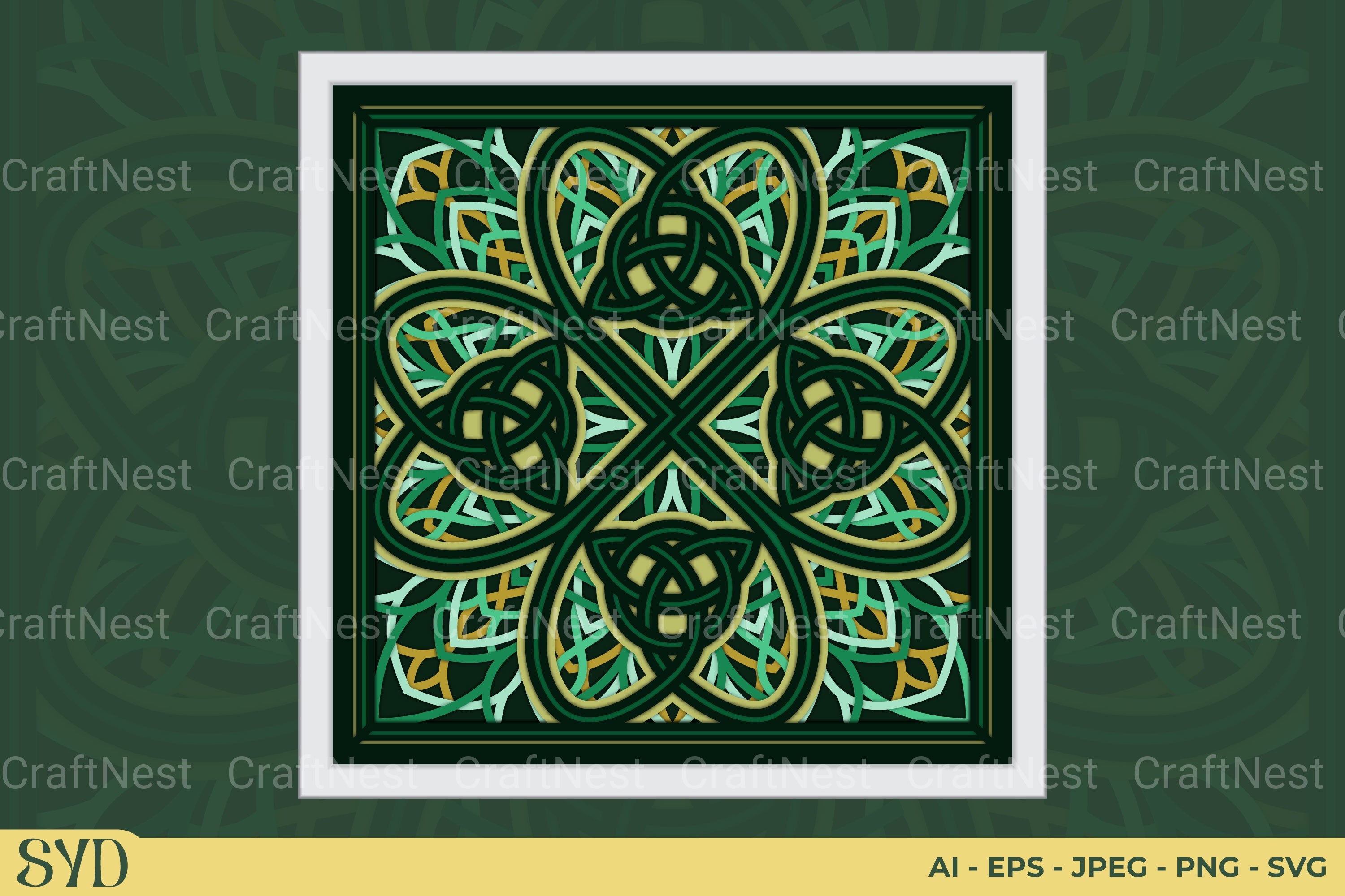 Shamrock Celtic Mandala Layered Papercut Clipart Bundle