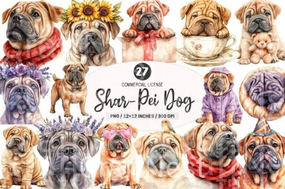 Shar Pei Dog Clipart Bundle - CraftNest - Digital Crafting and Art