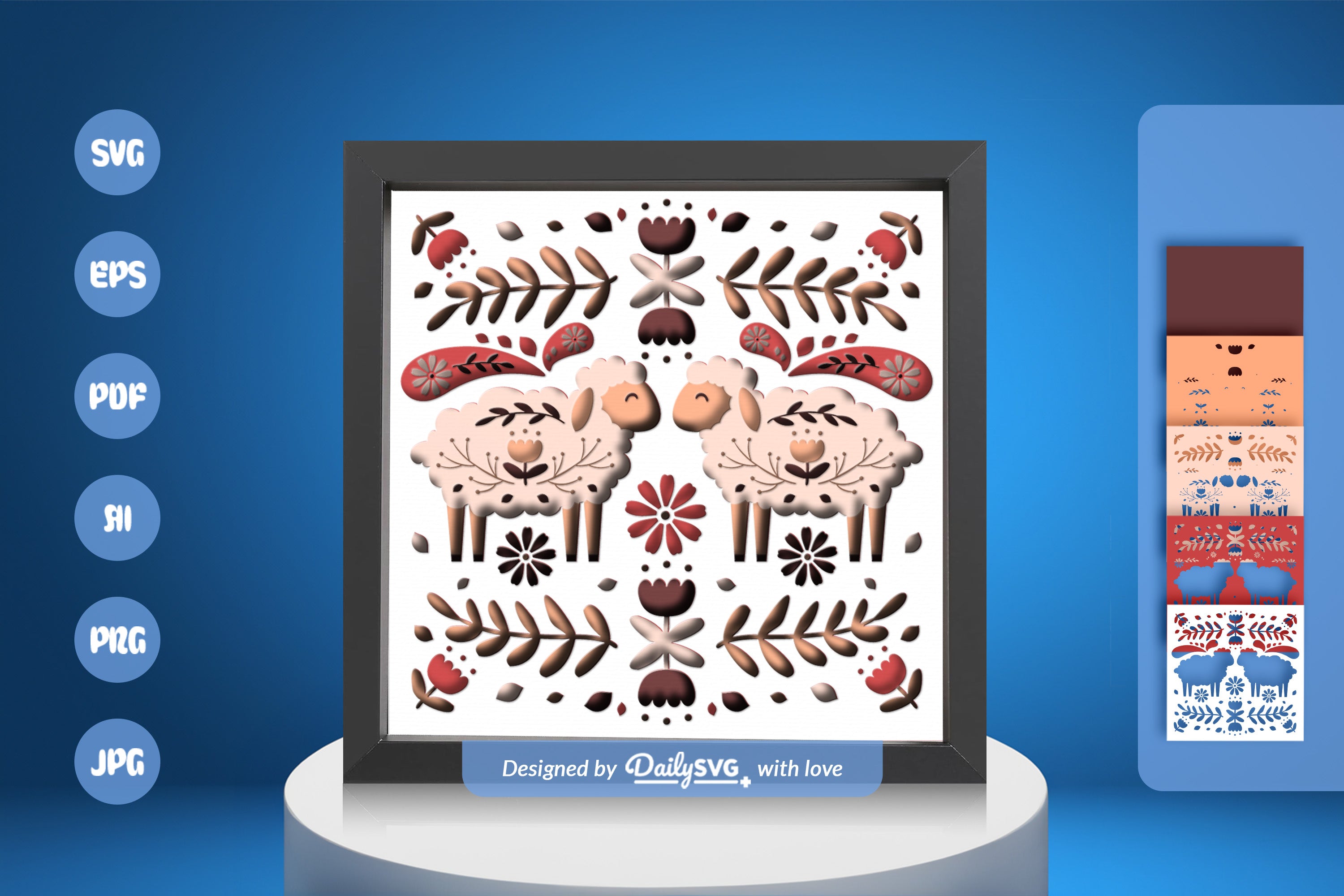 Sheep and Flowers Folk Art Papercut SVG Bundle