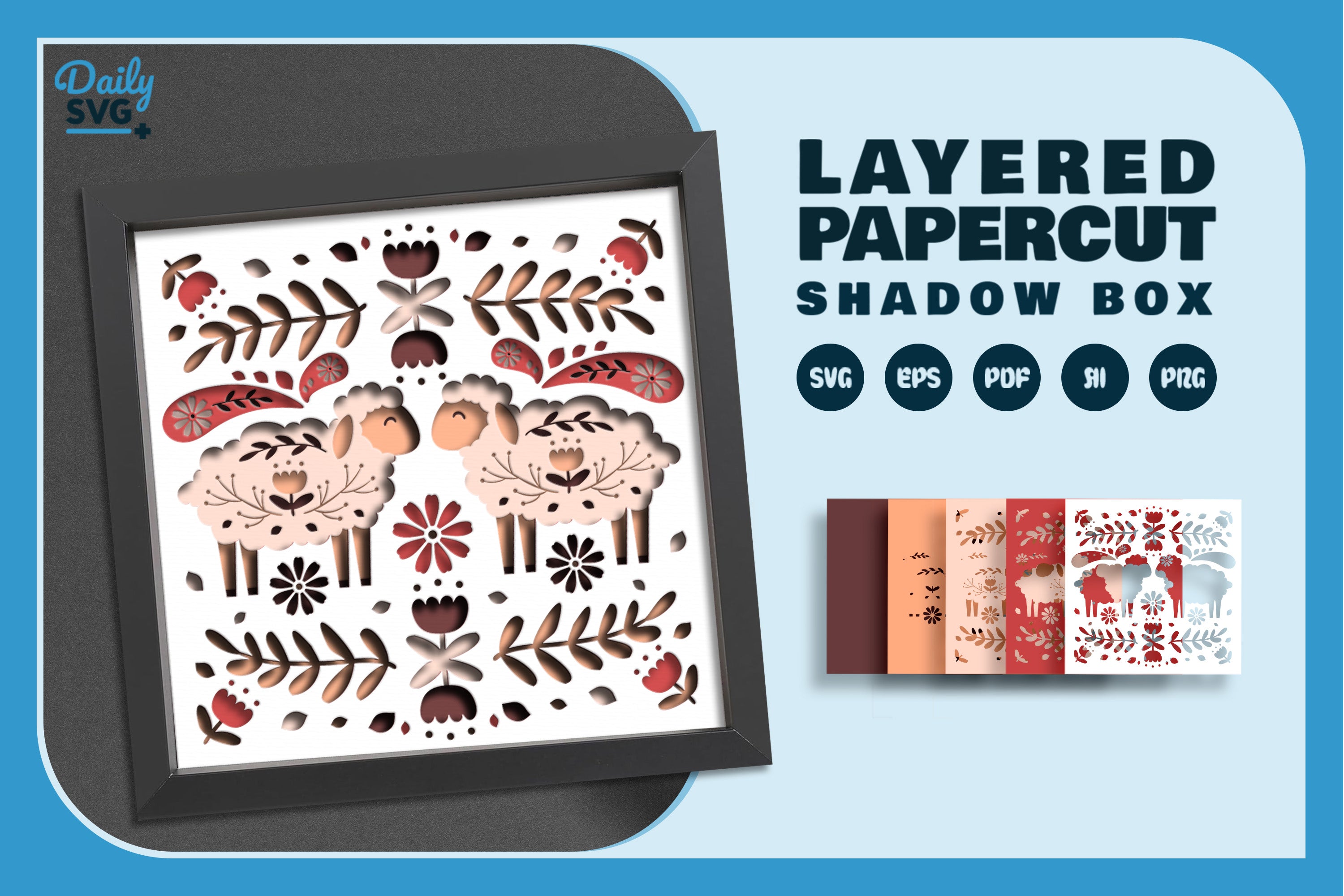 Sheep and Flowers Folk Art Papercut SVG Bundle