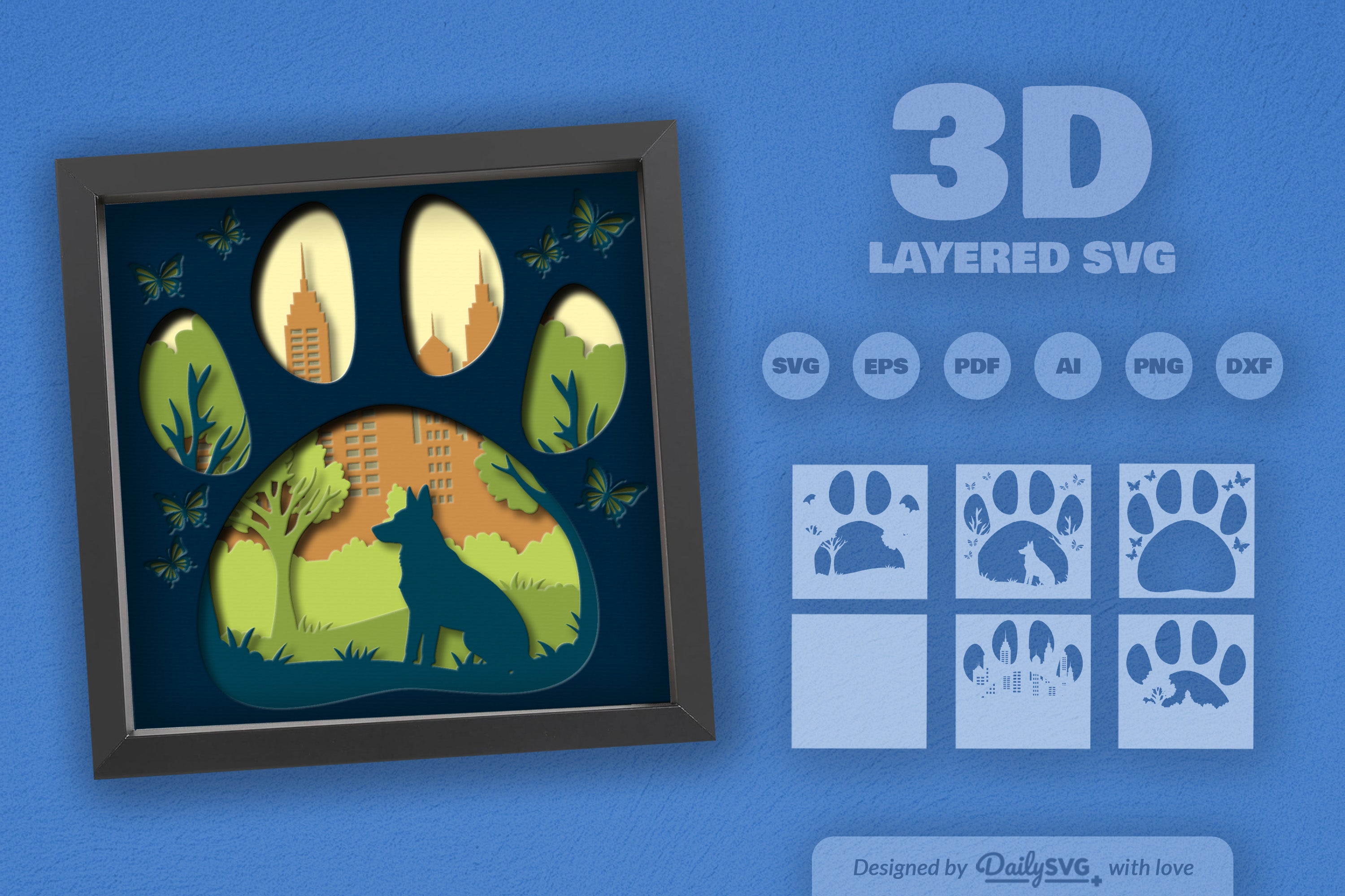 Siberian Husky Papercut SVG Bundle: Dog Sitting Park Design