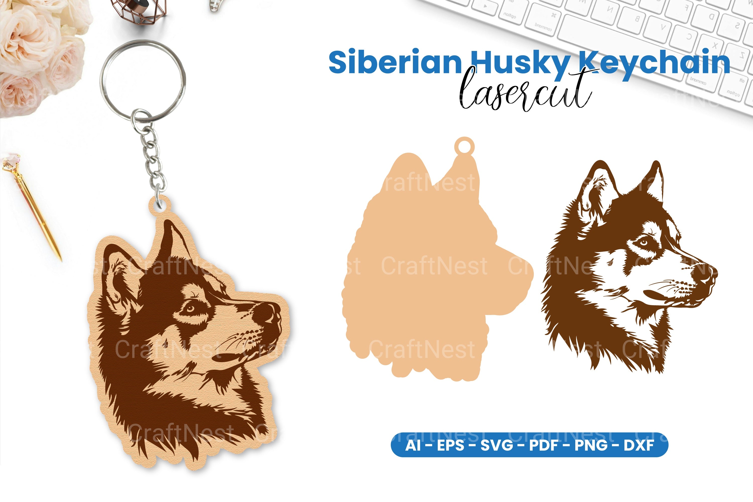 Siberian Husky Keychain Lasercut Clipart Bundle