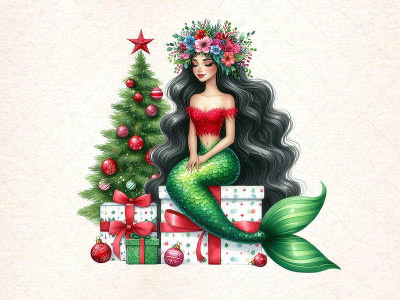 Christmas Girl Mermaid Clipart Bundle - CraftNest - Digital Crafting and Art