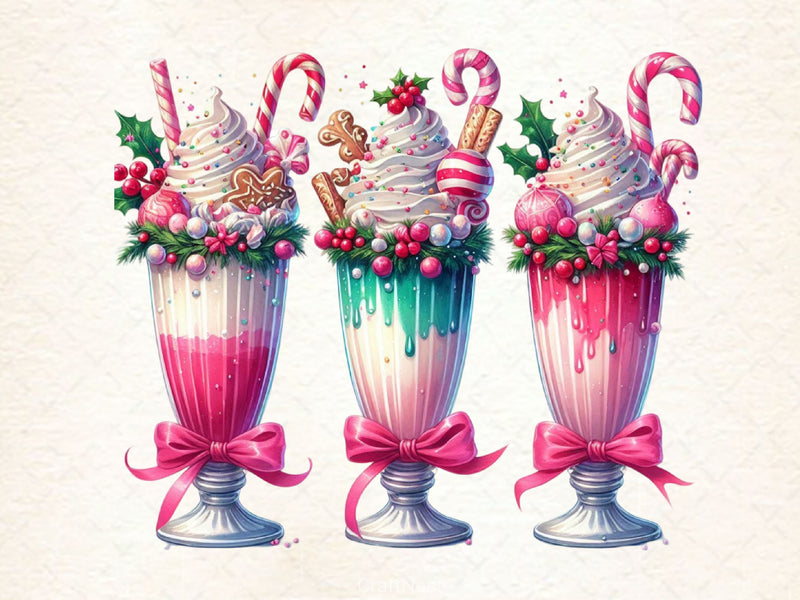Christmas Ice Cream Cherry Milkshake Clipart Bundle 4 - CraftNest - Digital Crafting and Art