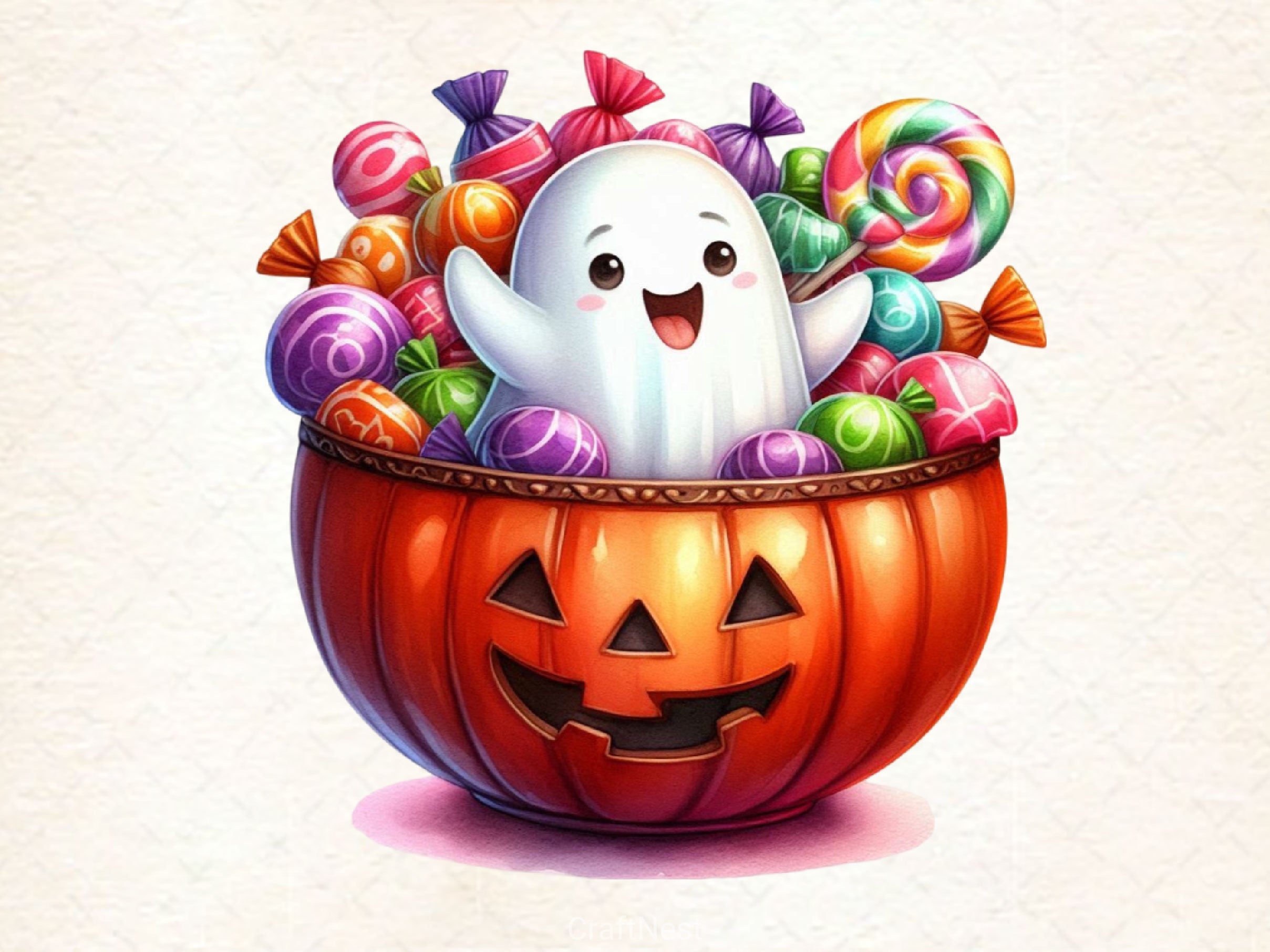 Cute Ghost With Candy Bowl Clipart Bundle 1 - CraftNest - Digital Crafting and Art