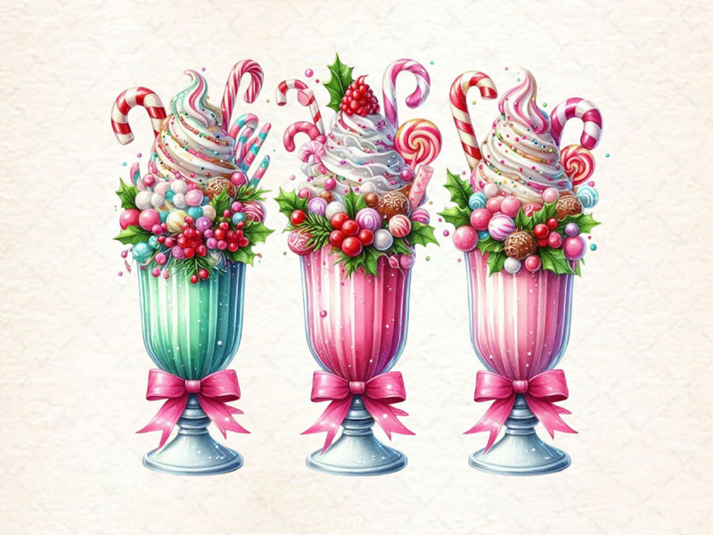 Christmas Ice Cream Cherry Milkshake Clipart Bundle 6 - CraftNest - Digital Crafting and Art