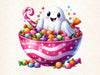 Cute Ghost With Candy Bowl Clipart Bundle