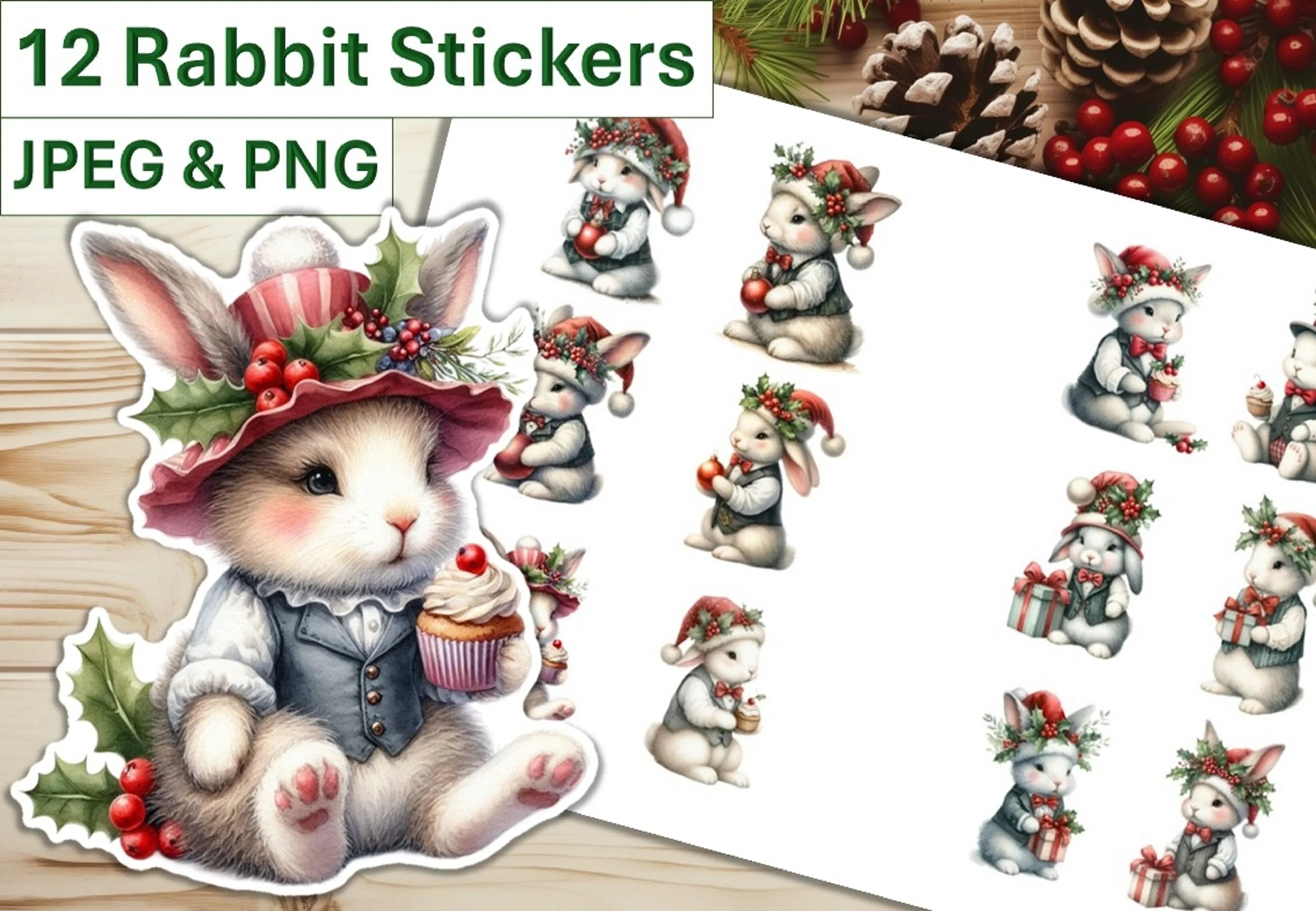 Christmas Bunny Stickers Clipart Bundle - CraftNest - Digital Crafting and Art