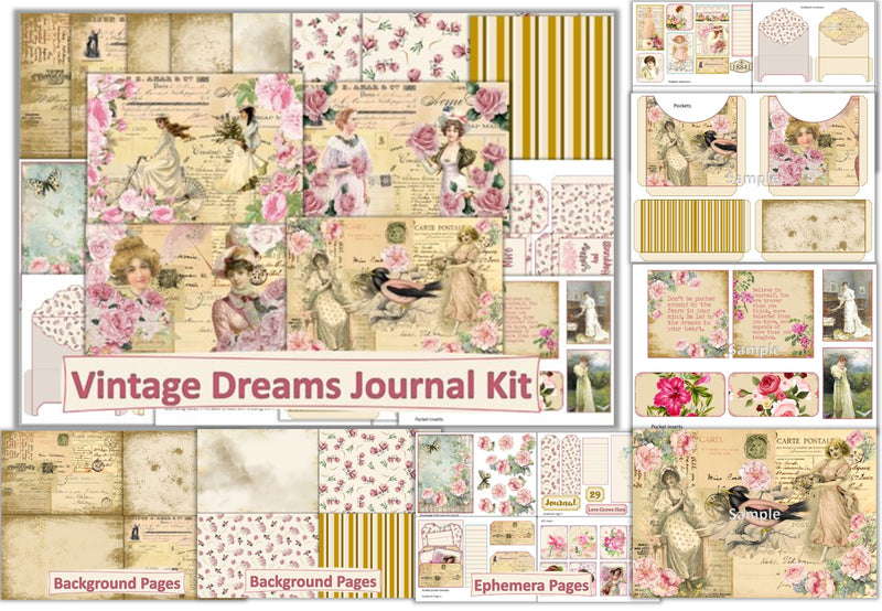 Vintage Dreams Junk Journal Kit Bundle - CraftNest - Digital Crafting and Art
