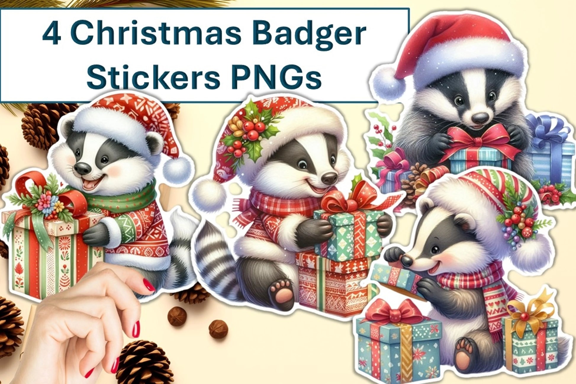 Christmas Badgers Clipart Bundle - CraftNest - Digital Crafting and Art