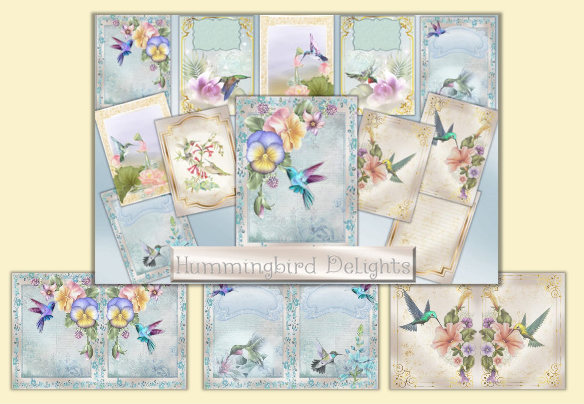 Hummingbirds Junk Journal Backgrounds Bundle - CraftNest - Digital Crafting and Art