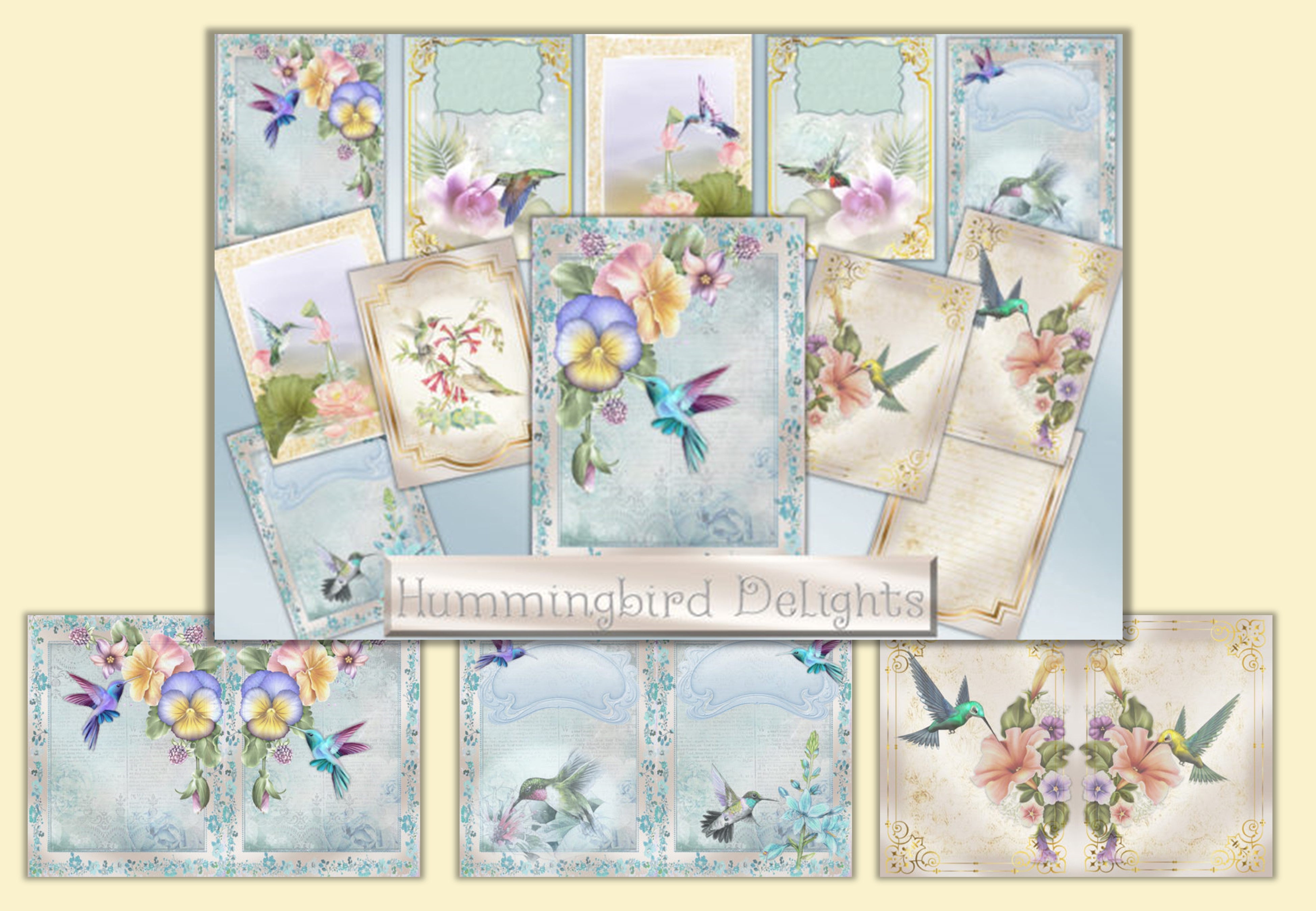 Hummingbirds Junk Journal Backgrounds Bundle - CraftNest - Digital Crafting and Art