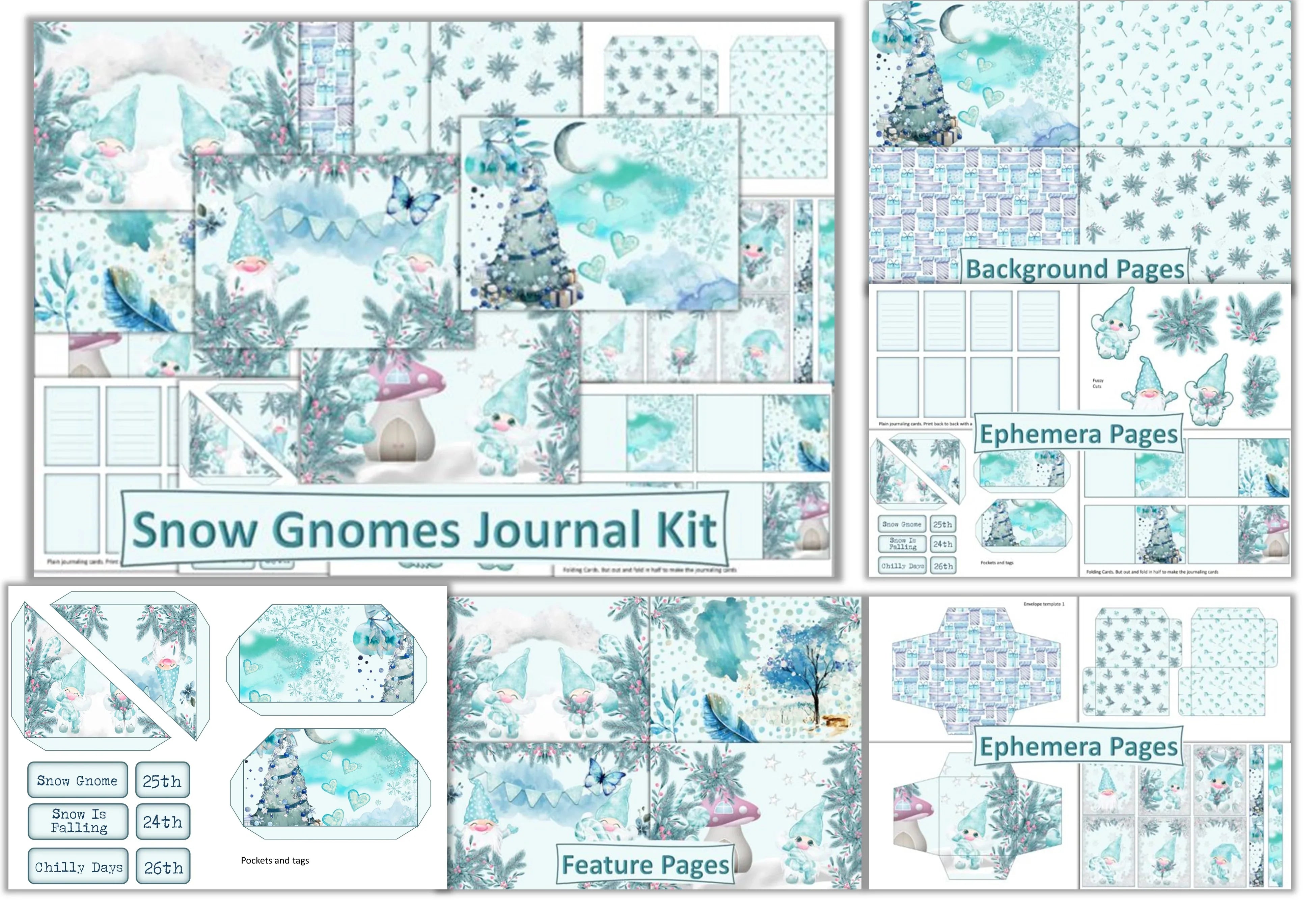 Snow Gnomes Junk Journal Clipart Bundle - CraftNest - Digital Crafting and Art