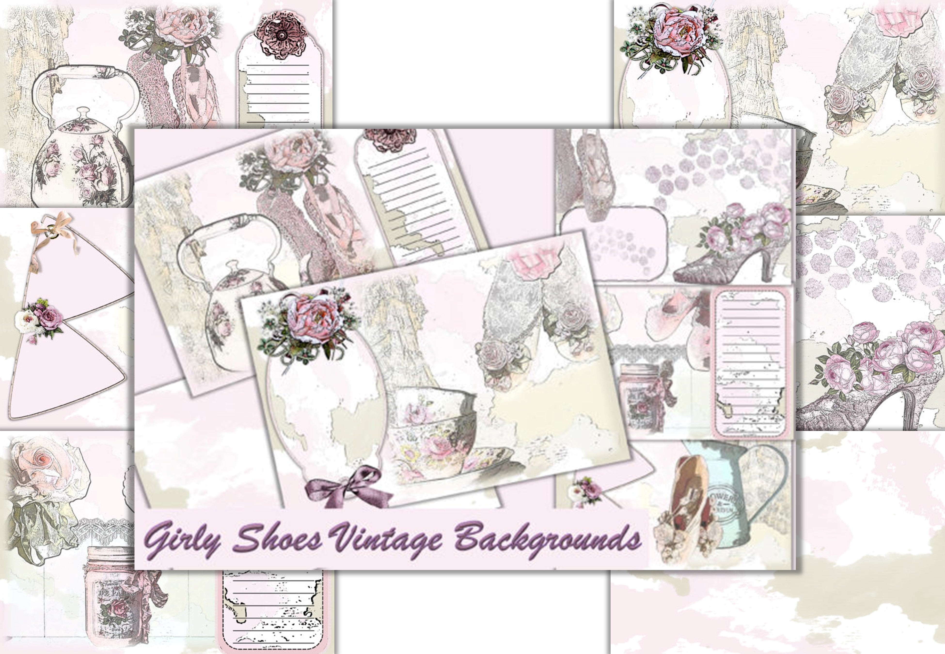 Girly Shoes Junk Journal Clipart Bundle