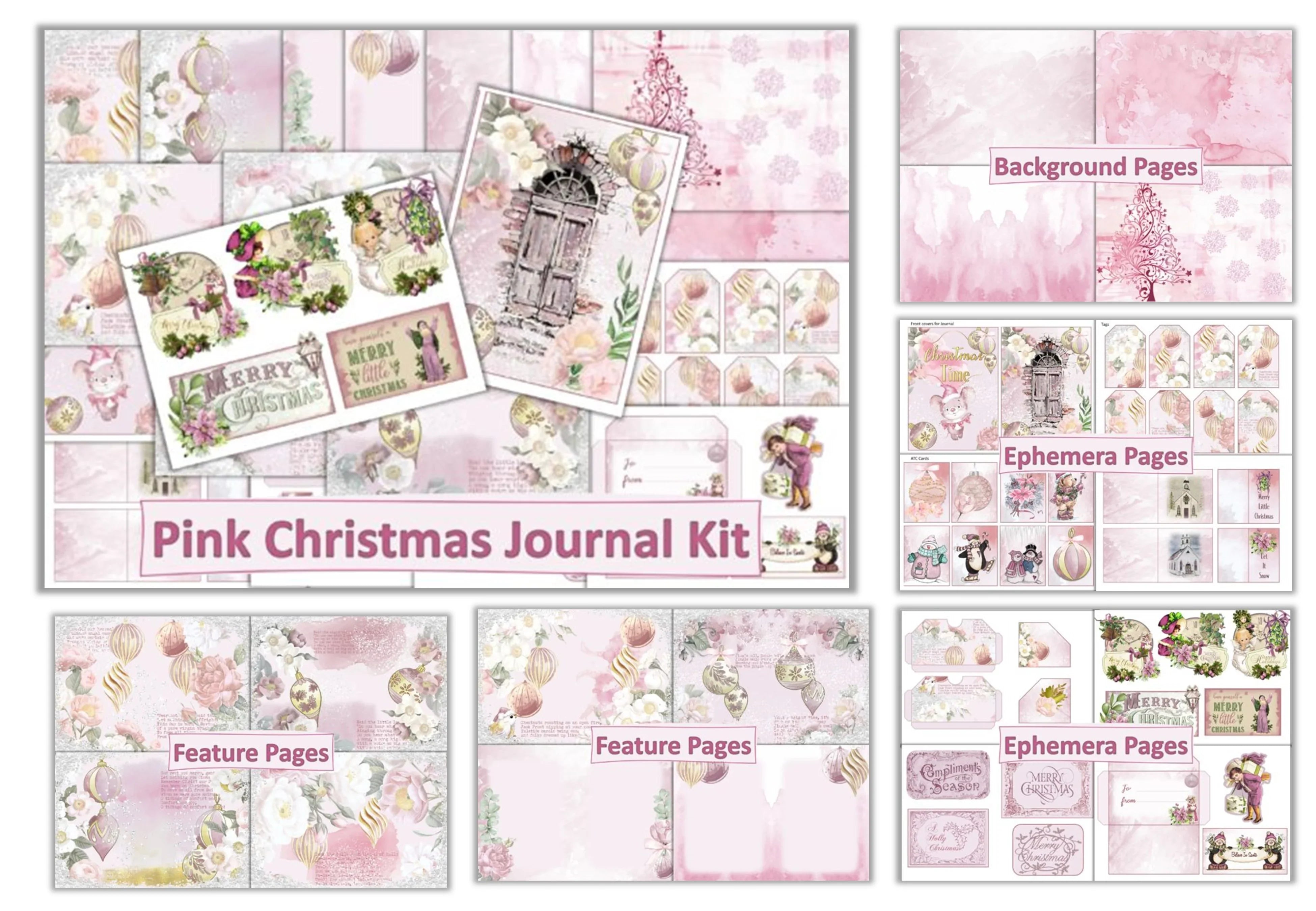 Pink Christmas Junk Journal Bundle - CraftNest - Digital Crafting and Art