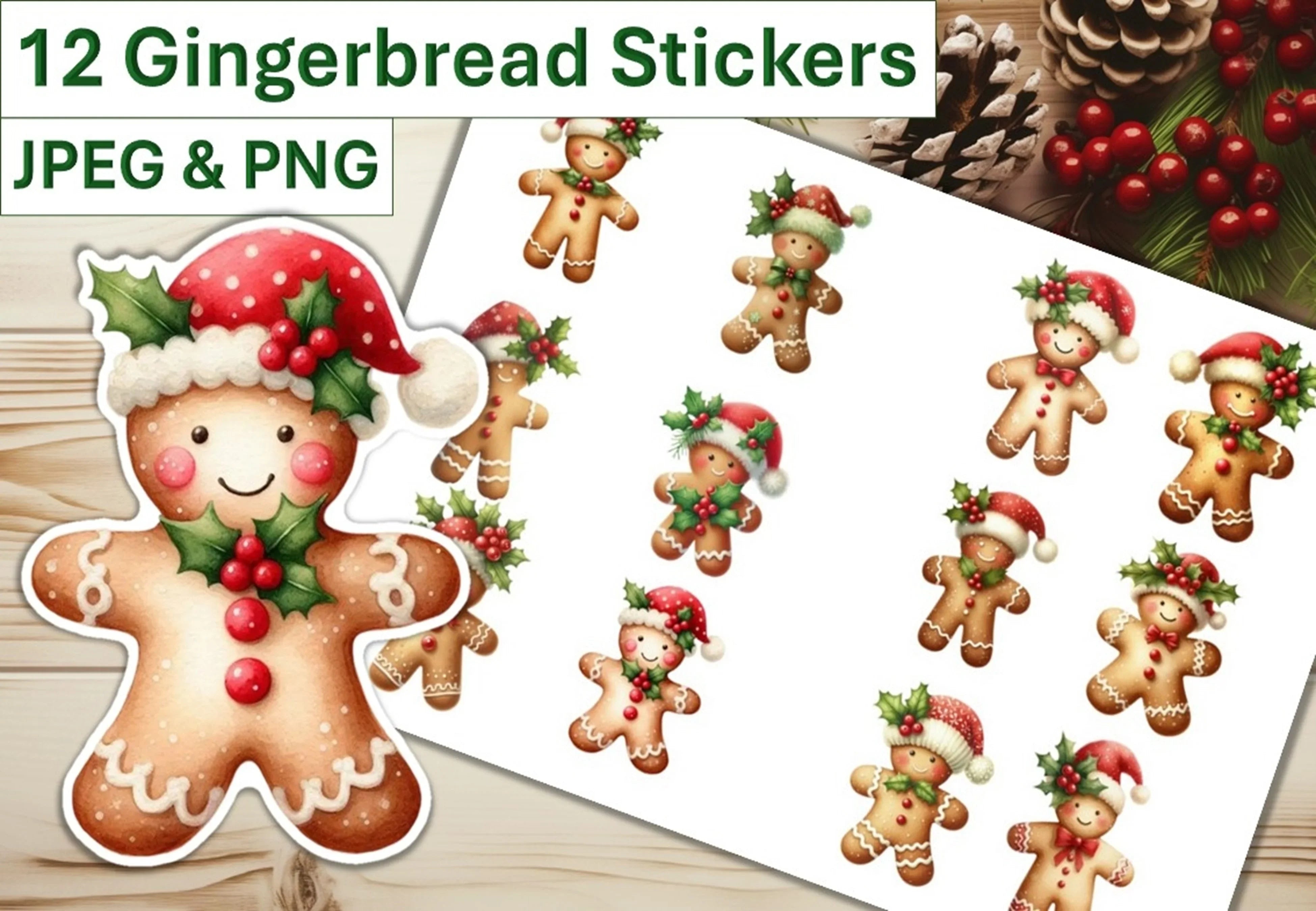 Christmas Gingerbread Stickers Clipart Bundle