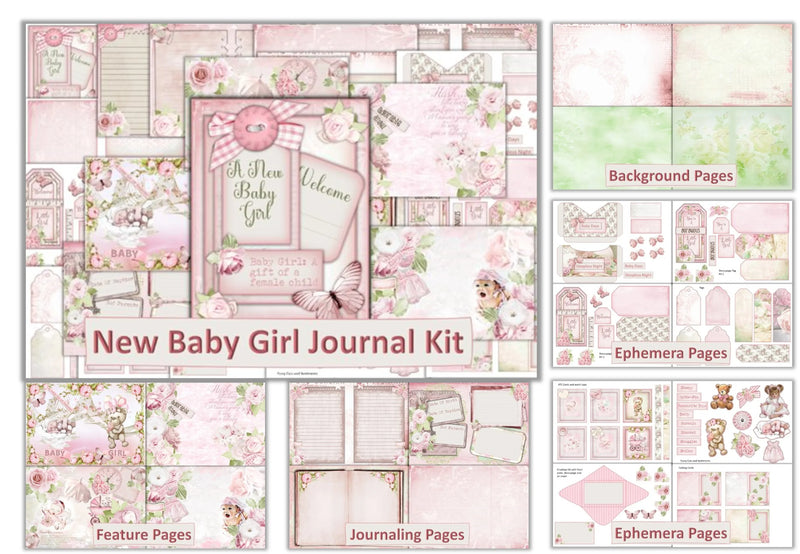 New Baby Girl Junk Journal Bundle - CraftNest - Digital Crafting and Art