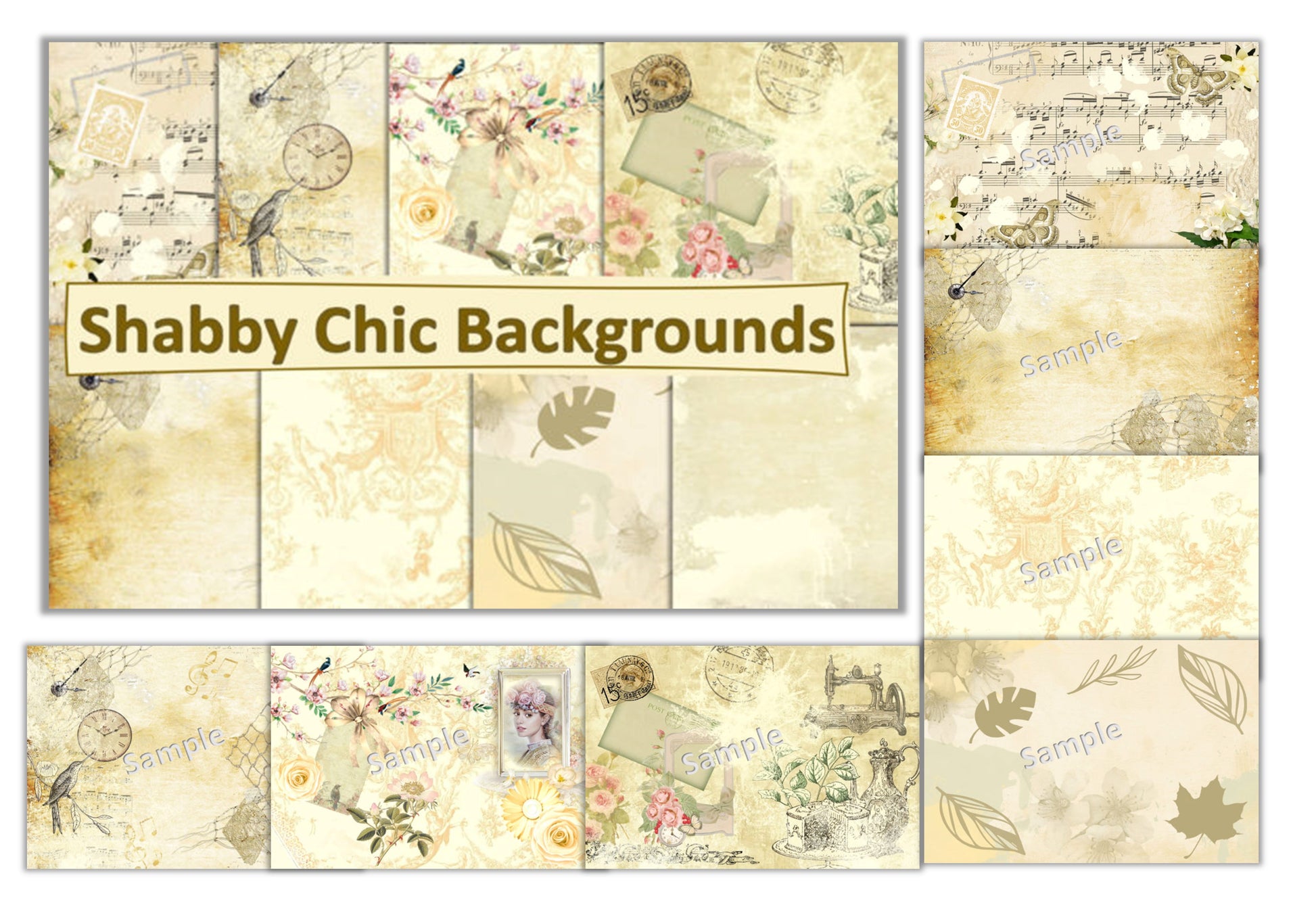 Shabby Chic Cream Papers Junk Journal Bundle - CraftNest - Digital Crafting and Art