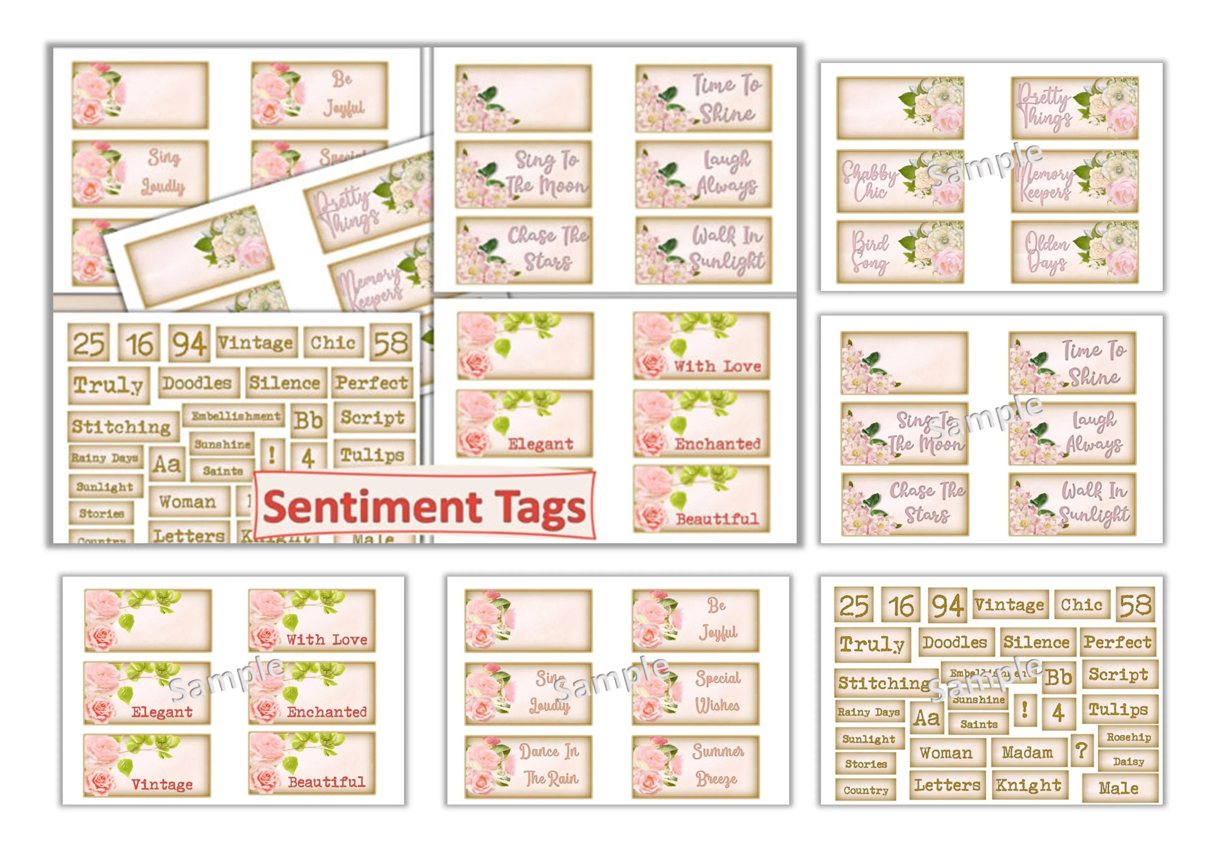 Shabby Chic Sentiment Tags Clipart Bundle - CraftNest - Digital Crafting and Art