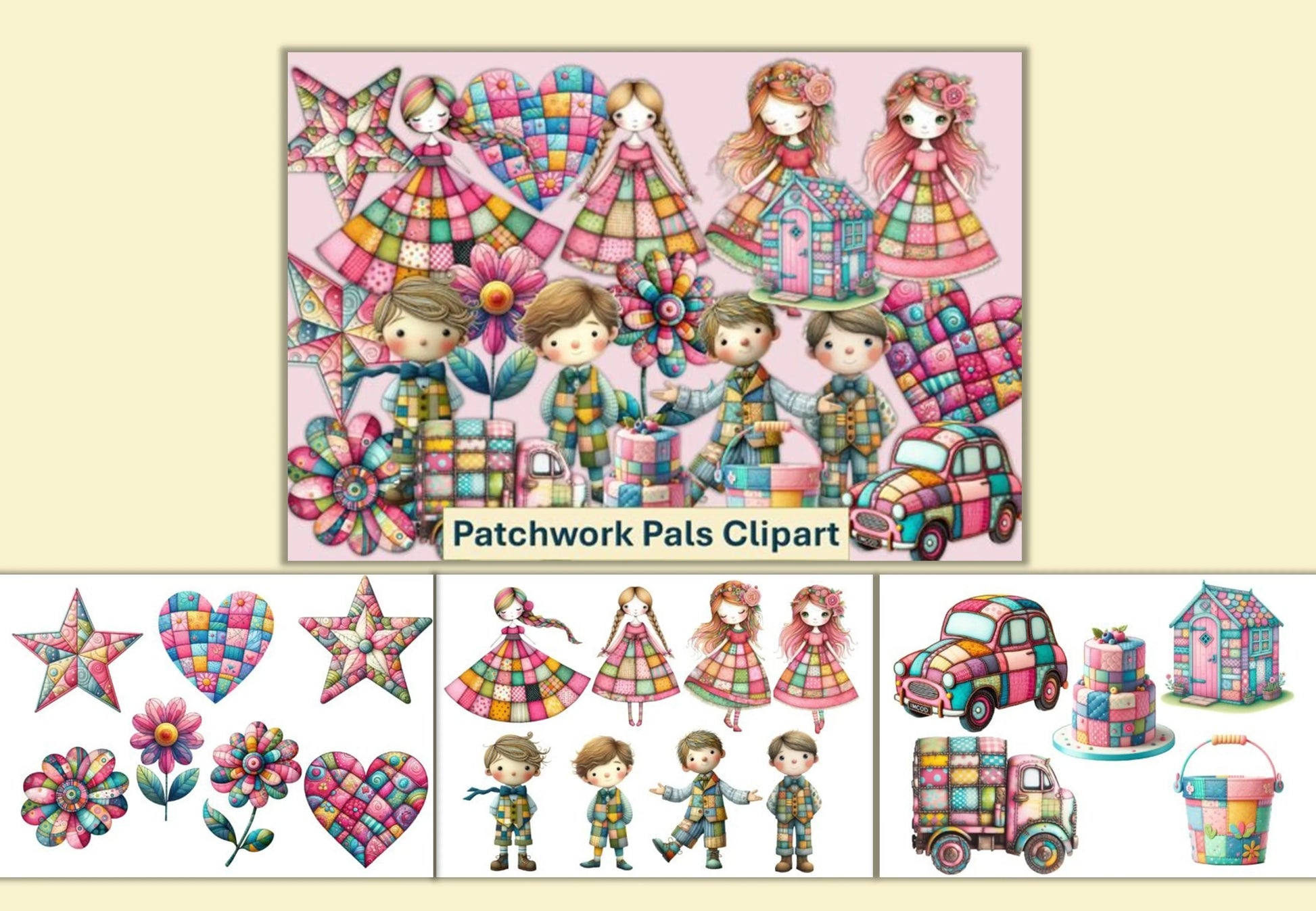 Patchwork Pals Girl Boy Clipart Bundle - CraftNest - Digital Crafting and Art