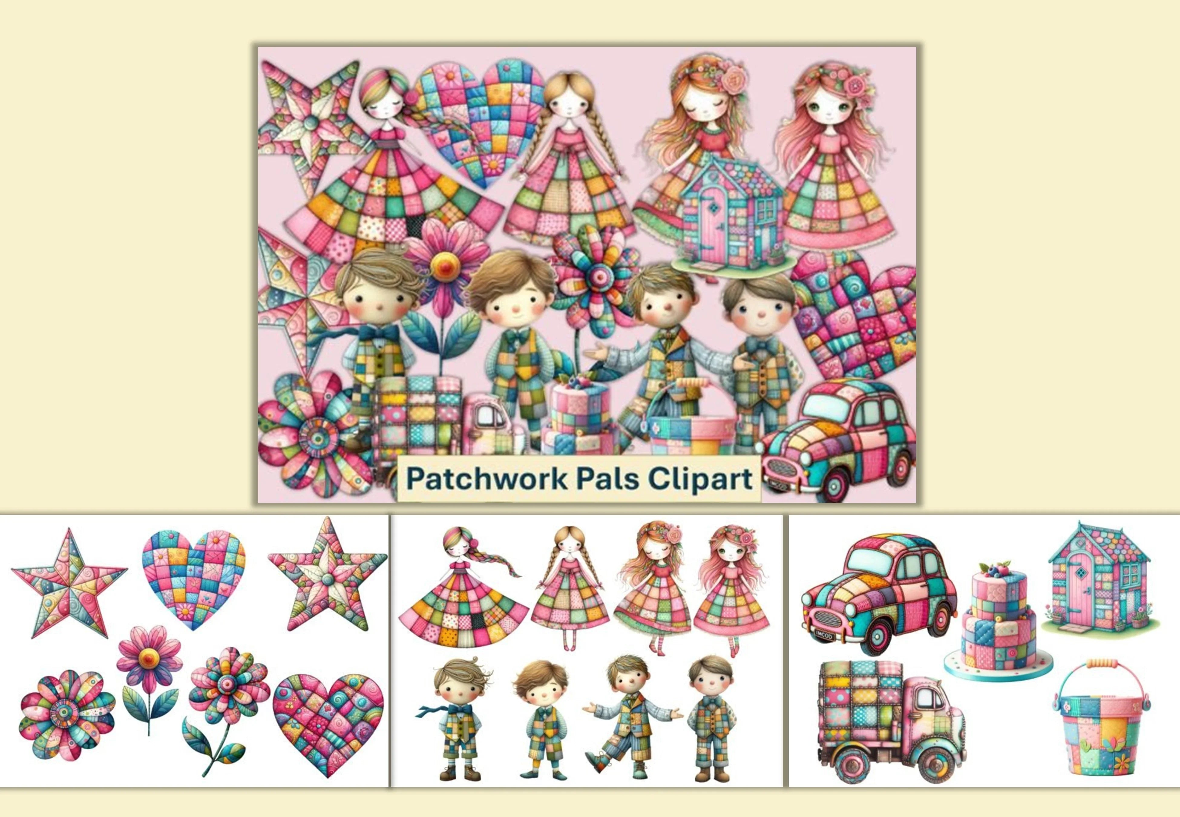 Patchwork Pals Girl Boy Clipart Bundle - CraftNest - Digital Crafting and Art