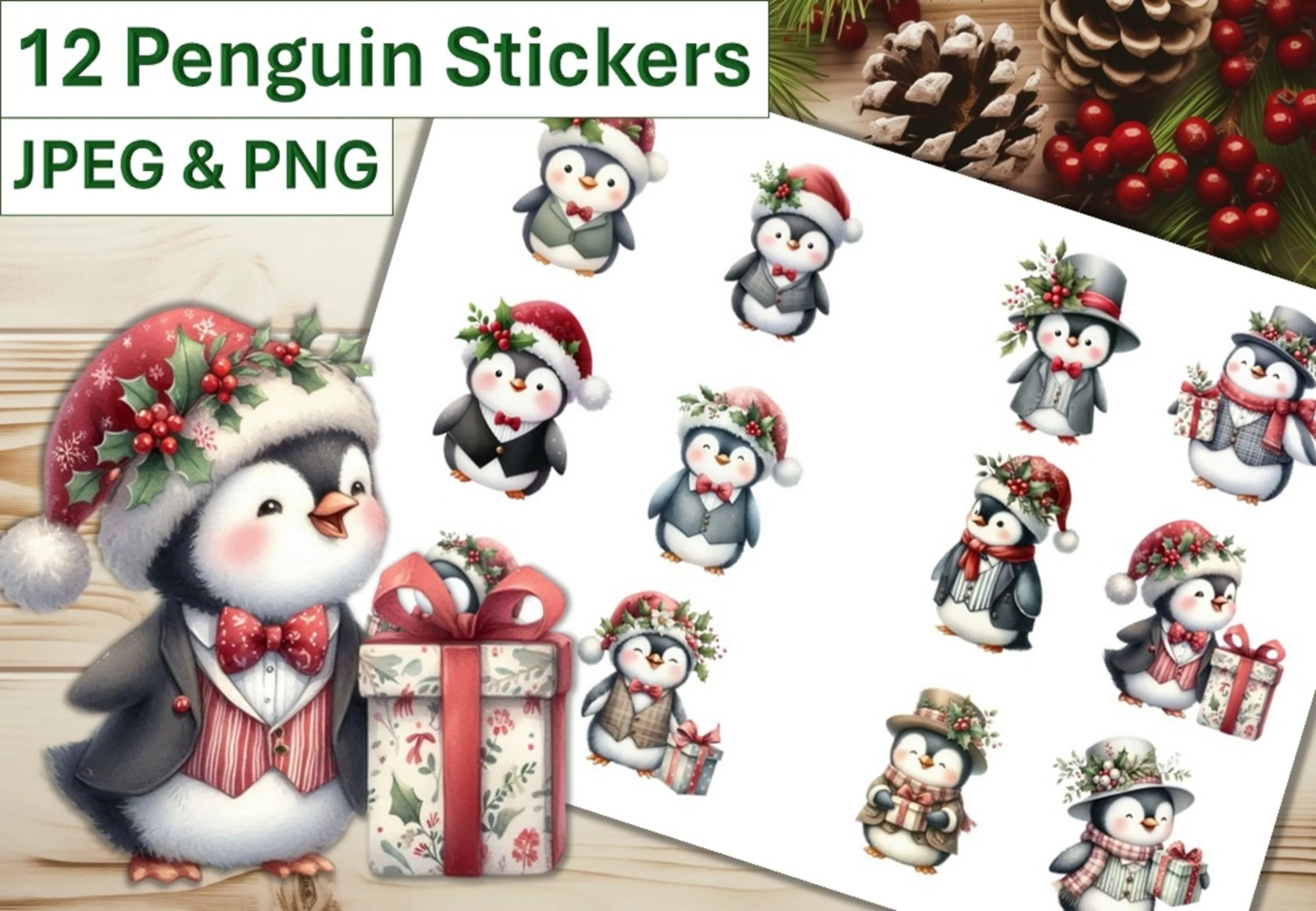 Shabby Chic Penguins Clipart Bundle - CraftNest - Digital Crafting and Art