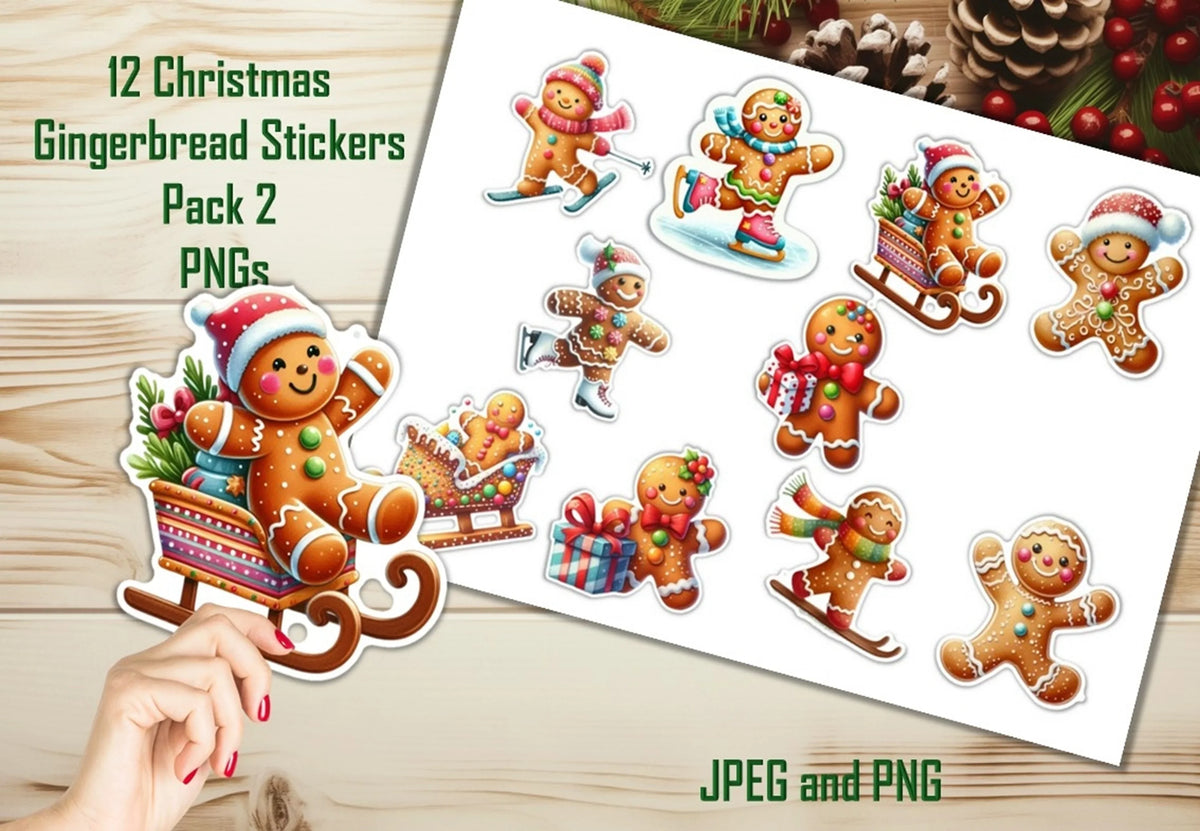 Gingerbread Sticker Craft Christmas Gingerbread Stickers Clipart Bundle