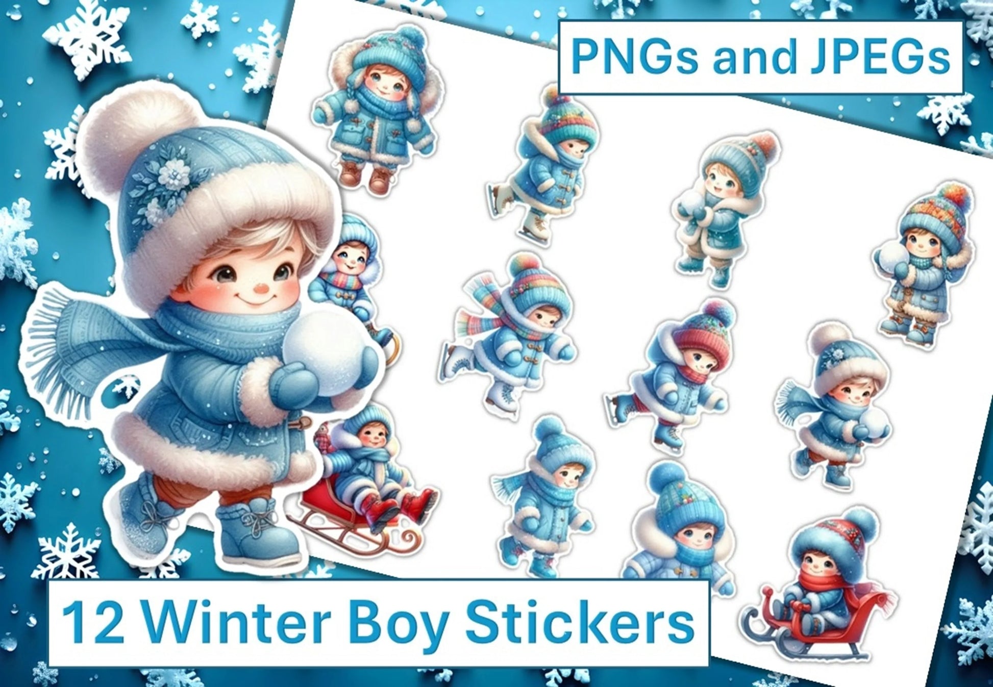 Winter Boy Stickers Clipart Bundle - CraftNest - Digital Crafting and Art