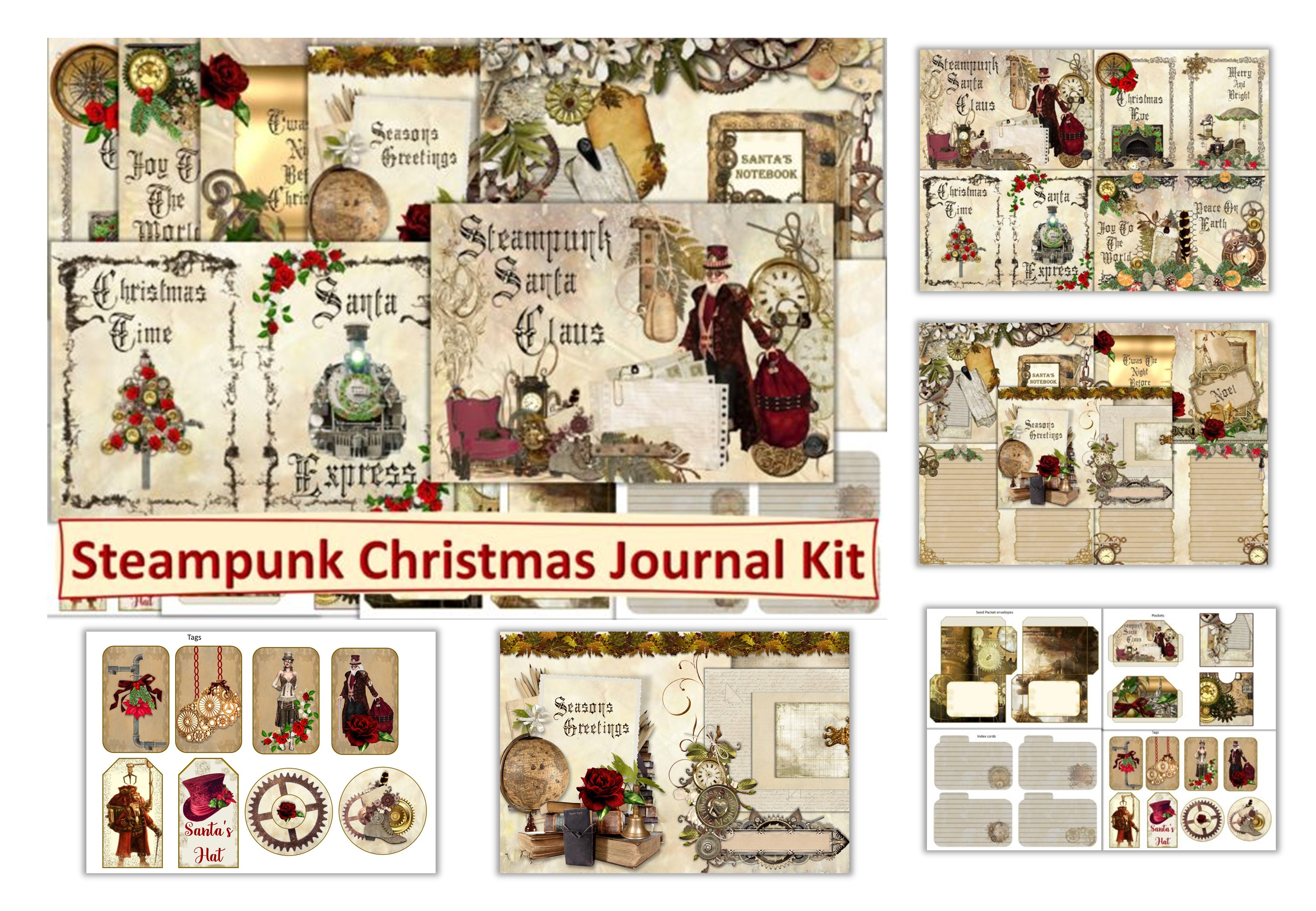 Steampunk Christmas Junk Journal Bundle - CraftNest - Digital Crafting and Art