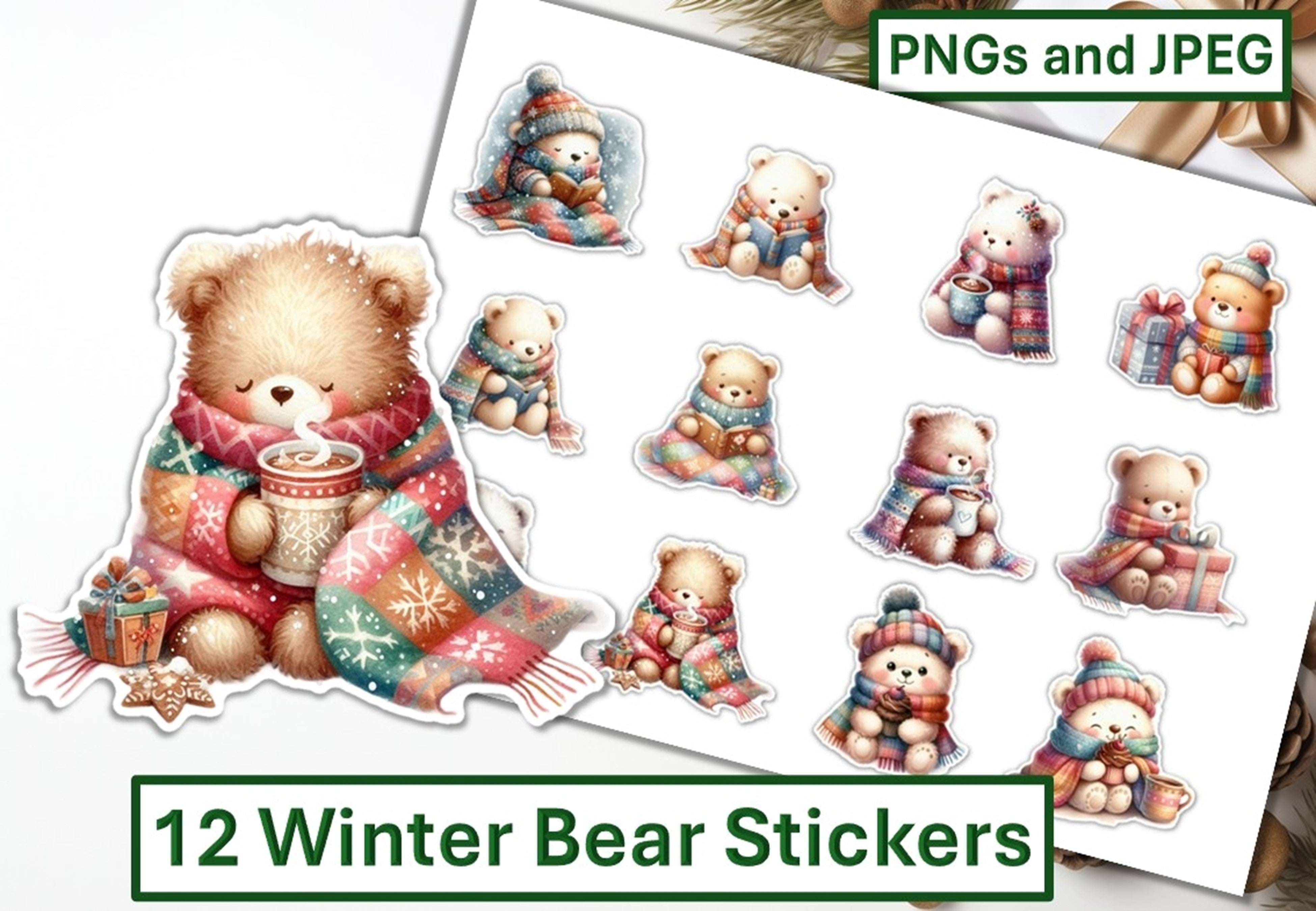 Winter Bear Stickers Clipart Bundle