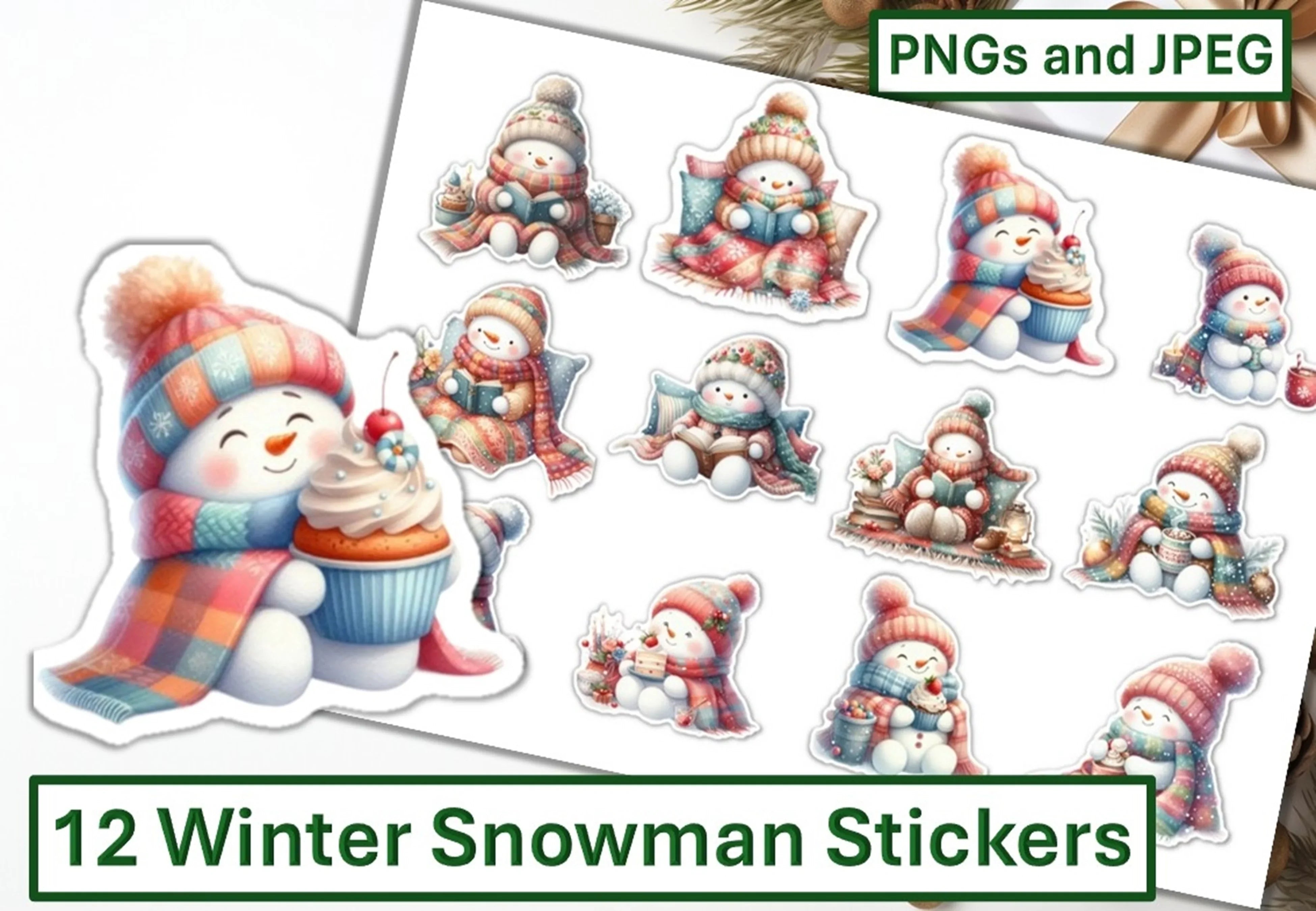 Winter Snowman Stickers Clipart Bundle